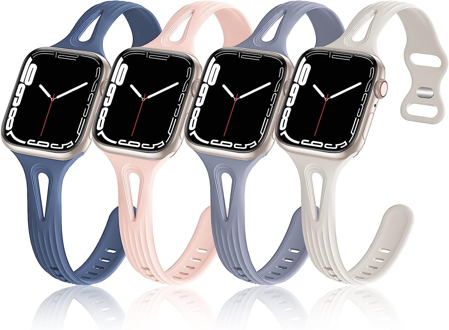 4 Pack Bands Compatible with Apple Watch Band 40Mm 38Mm 41Mm 42Mm 44Mm 45Mm for Women, Slim Thin Narrow Replacement Wristbands Soft Silicone Sport Strap for Iwatch Band Series 8 7 6 5 4 3 2 1 SE  Hehighti Starlight/Sand Pink/Alaskan Blue/Lavender Grey 42mm/44mm/45mm/49mm 