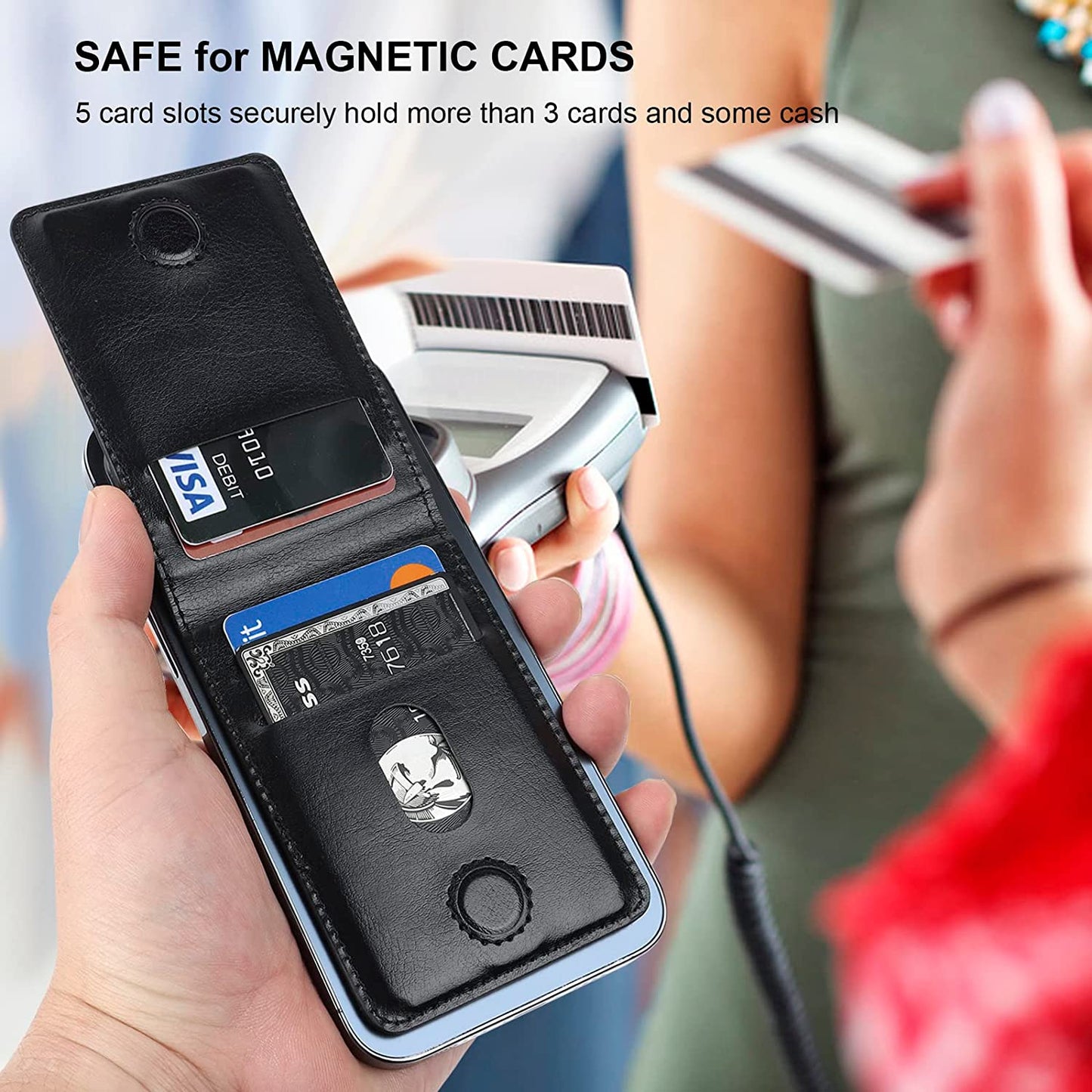 KIHUWEY for Magsafe Wallet Card Holder with Magnetic, Mag Safe Leather Detachable Kickstand RFID Wallet for Iphone 14 Pro Max/14 Pro/14/14 Plus/13 Pro Max/13 Pro/13/12 Pro Max/12 Pro/12 (Black)  KIHUWEY   