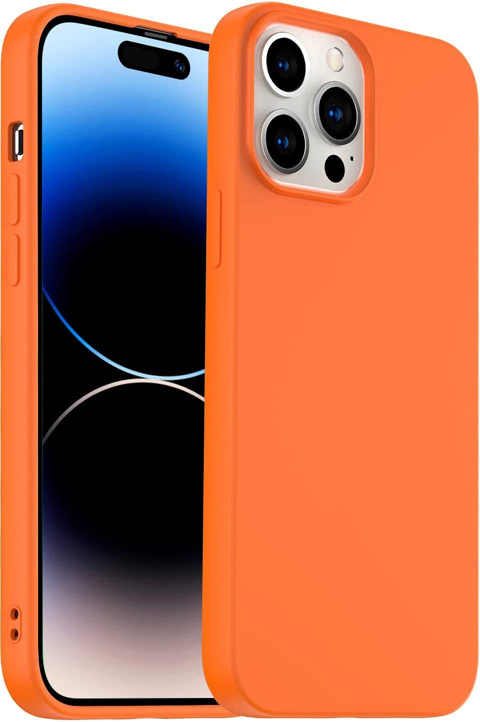 Amytor Designed for Iphone 14 Pro Case, Silicone Ultra Slim Shockproof Phone Case with Soft Anti-Scratch Microfiber Lining, [Enhanced Camera Protection] 6.1 Inch (Coral)  Amytor Orange Iphone 14 Pro 