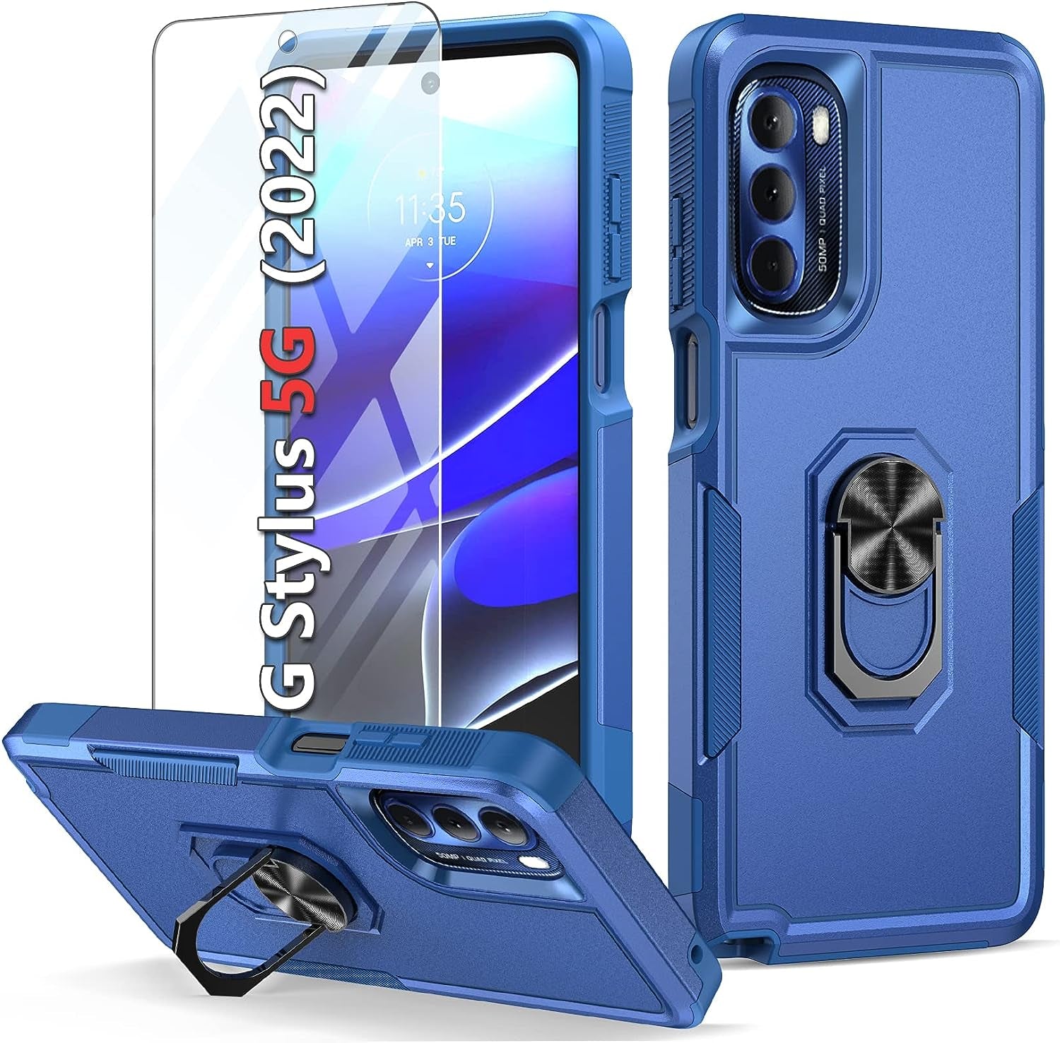 For Motorola Moto G-Stylus 5G-2022 Case: Military Grade Drop Proof Protection Rugged Protective Cell Phone Cover with Belt Clip Holster Kickstand & Slide |Shockproof TPU Matte(Belt-Clip Orange)  WTYOO Z-Blue  