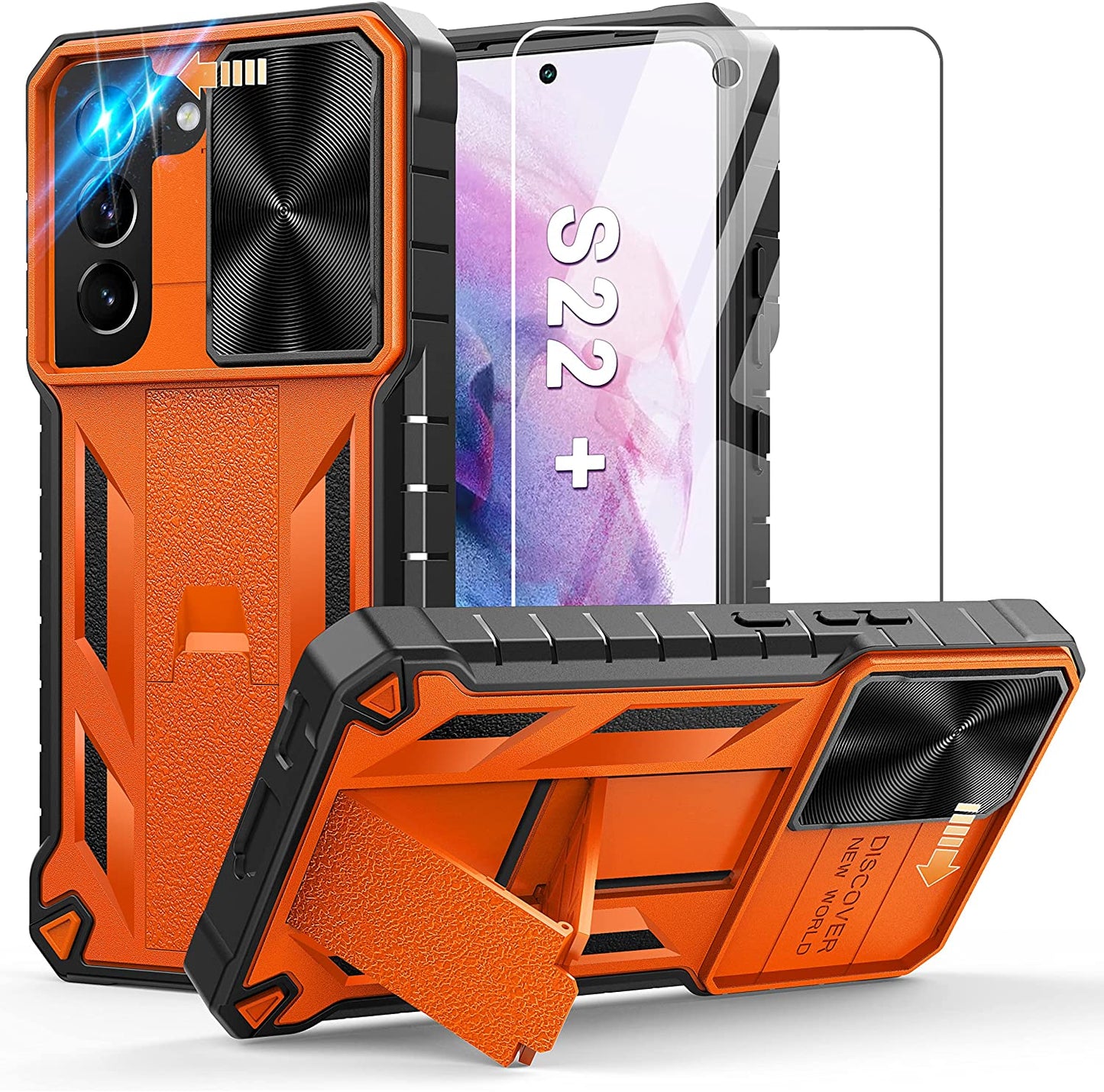 WTYOO for Samsung Galaxy S22-Plus Case: Military Grade Drop Proof Protective Rugged TPU Matte Shell | Shockproof Durable Protection Tough Cell Phone Cover with Built-In Kickstand  WTYOO Orange  