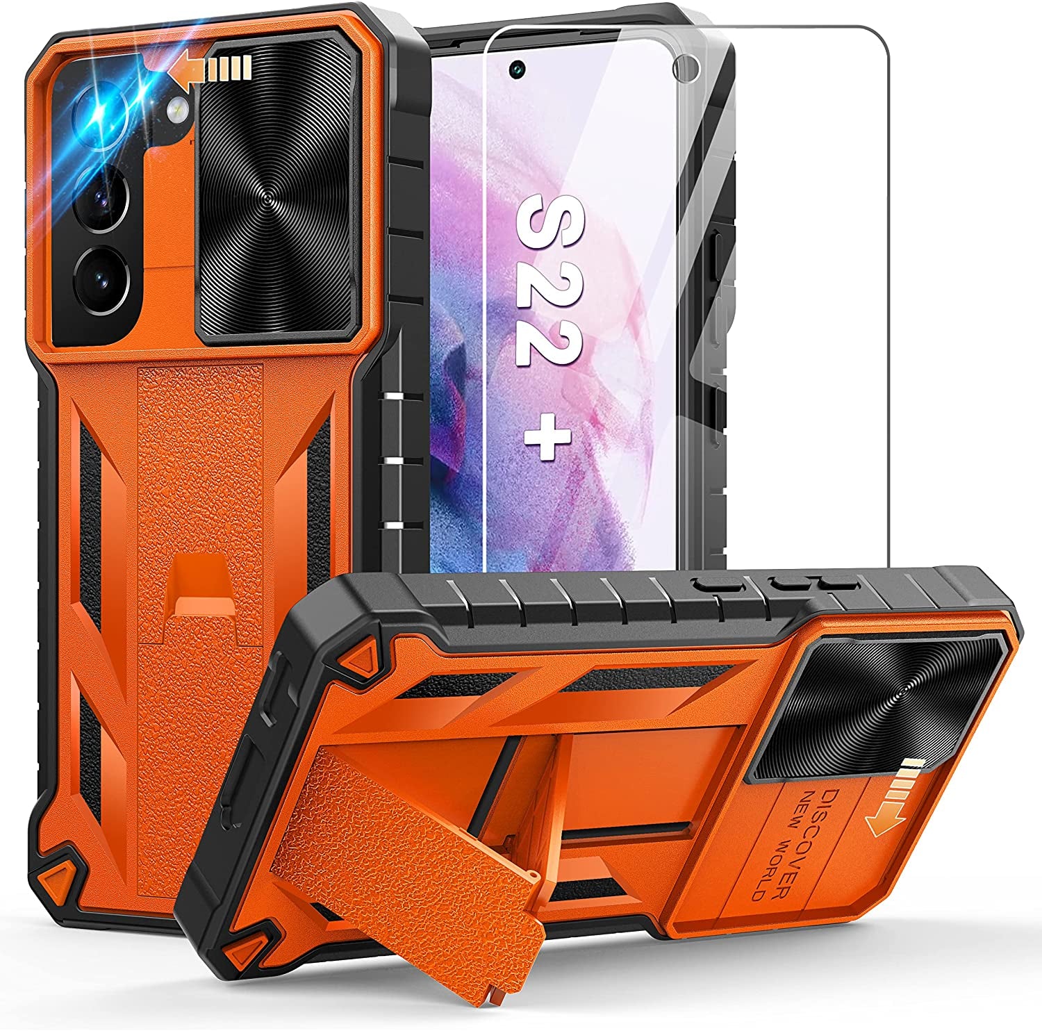 WTYOO for Samsung Galaxy S22-Plus Case: Military Grade Drop Proof Protective Rugged TPU Matte Shell | Shockproof Durable Protection Tough Cell Phone Cover with Built-In Kickstand  WTYOO Orange  