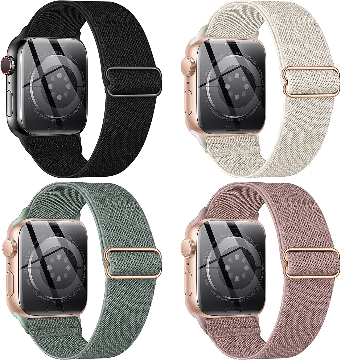 CTYBB 4 Pack Stretchy Nylon Solo Loop Bands Compatible with Apple Watch 40Mm 38Mm 44Mm 49Mm 45Mm 42Mm 41Mm, Adjustable Braided Elastic Sport Straps Womens Men Wristbands for Iwatch Series 8 7 6 5 4 3 2 1 SE Ultra  CTYBB   