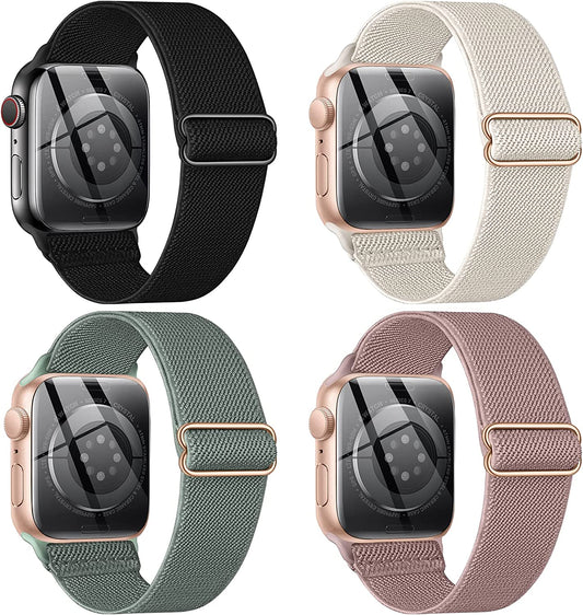 CTYBB 4 Pack Stretchy Nylon Solo Loop Bands Compatible with Apple Watch 40Mm 38Mm 44Mm 49Mm 45Mm 42Mm 41Mm, Adjustable Braided Elastic Sport Straps Womens Men Wristbands for Iwatch Series 8 7 6 5 4 3 2 1 SE Ultra  CTYBB   