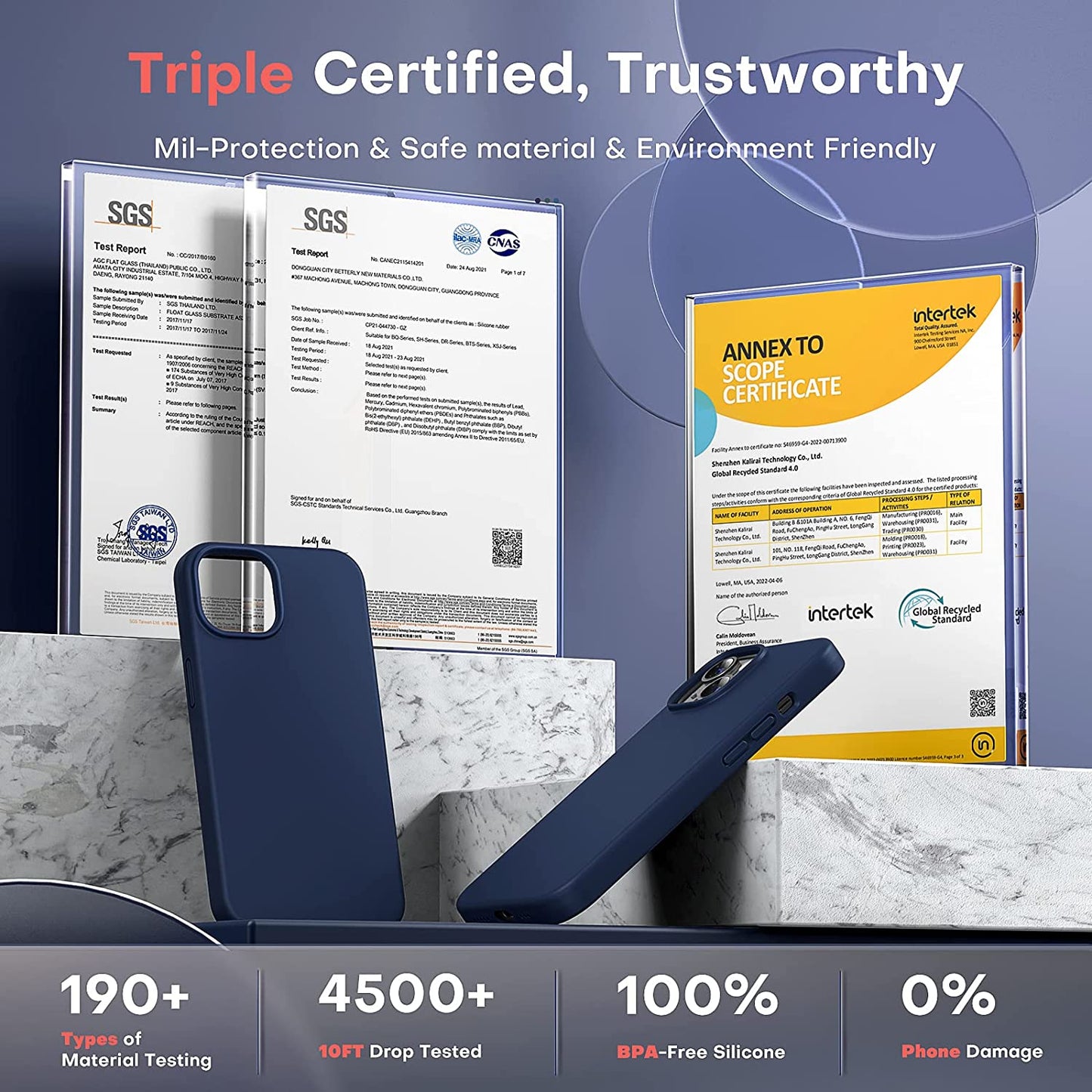 TOCOL [5 in 1 Designed for Iphone 14 Case, with 2 Pack Screen Protector + 2 Pack Camera Lens Protector, Liquid Silicone Phone Case 6.1 Inch, [Anti-Scratch] [Drop Protection], Blue  TOCOL   