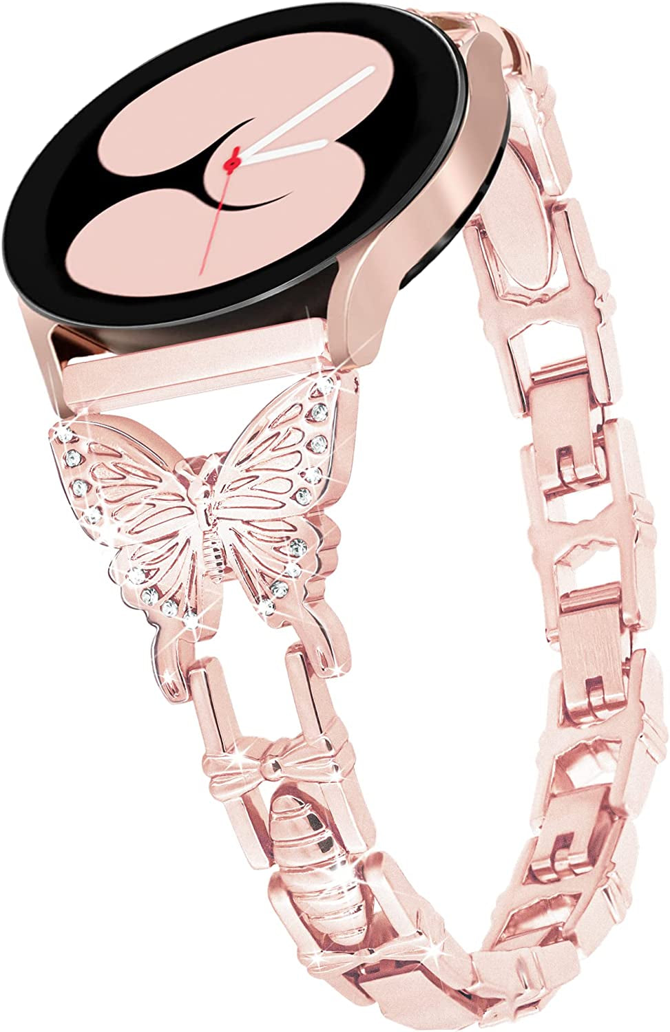 G-Ficu Galaxy Watch 4 Band 20Mm Butterfly Band for Samsung Galaxy Watch 5 & 4 Band 40Mm 44Mm, Women Bling Diamond Slim Band, Cute Luxury Metal Band for Watch 5 Pro/Watch 4 Classic 42Mm 46Mm/Watch 3 41Mm/Active 2(Rose Gold)  Green ficus Rose Pink 20mm Width 