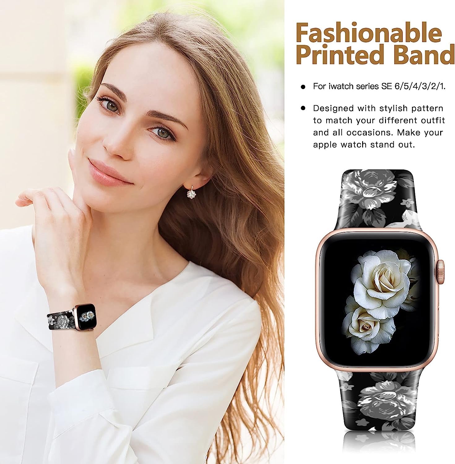 IKANFI Bands Compatible with Apple Watch Band 38Mm 40Mm 41Mm 42Mm 44Mm 45Mm for Women Men Silicone Floral Pattern Printed Band Strap for Iwatch Band SE Series 7 6 5 4 3 2 1 Wristband  IKANFI   