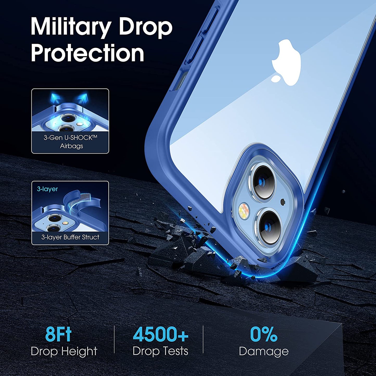 CASEKOO Crystal Clear Designed for Iphone 13 Case, [Not Yellowing] [Militarygrade Drop Protection] Shockproof Protective Phone Case Slim Thin Cover 6.1 Inch 2021 (Blue)  CASEKOO   