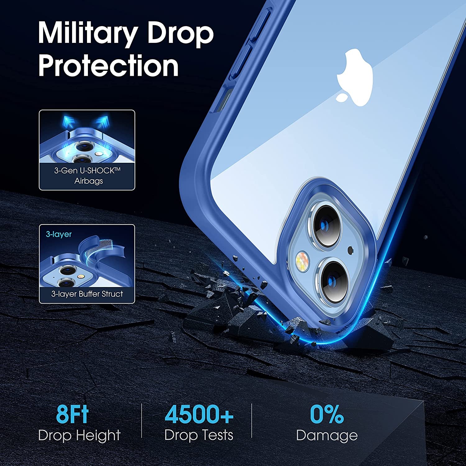 CASEKOO Crystal Clear Designed for Iphone 13 Case, [Not Yellowing] [Militarygrade Drop Protection] Shockproof Protective Phone Case Slim Thin Cover 6.1 Inch 2021 (Blue)  CASEKOO   