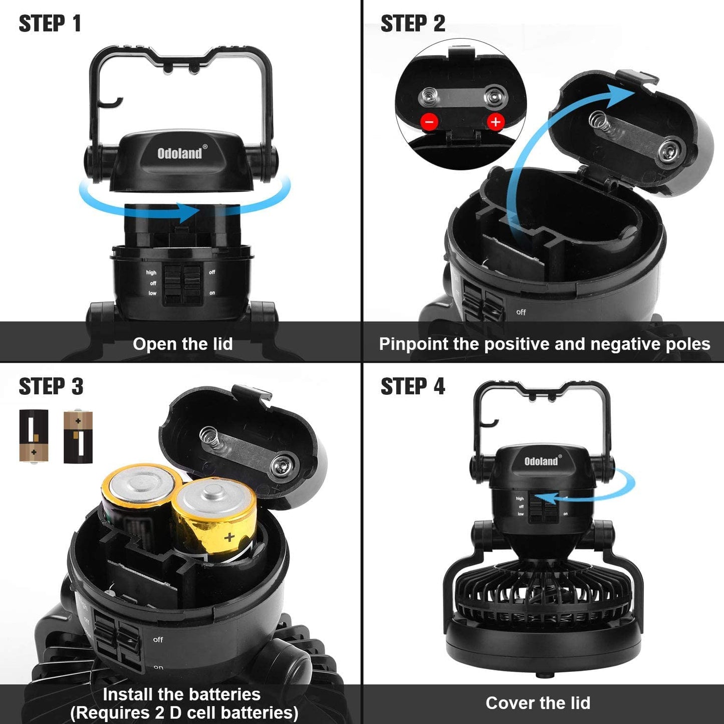 Odoland Portable LED Camping Lantern with Ceiling Fan - Hurricane Emergency  Odoland   