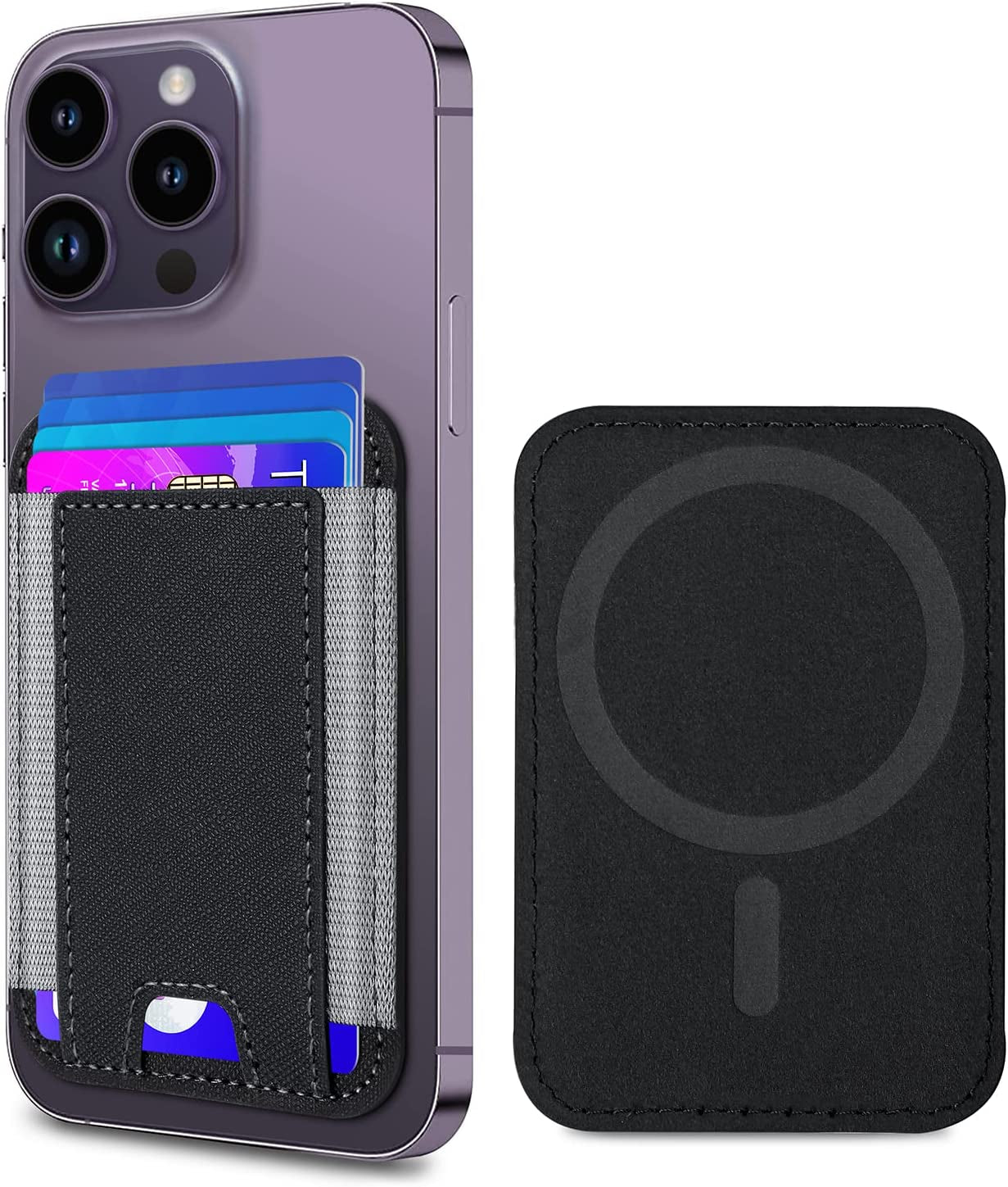 Magnetic Wallet Card Holder Compatible with Apple Magsafe Wallet for Iphone 14/13/12 Series, Priume Vegan Leather, Magnetic Wallet for Iphone 14/13/12 Pro Max/14 Plus/14 Pro/14, 7 Cards Holder, Black  ExtreLife Black+Finger Slot  