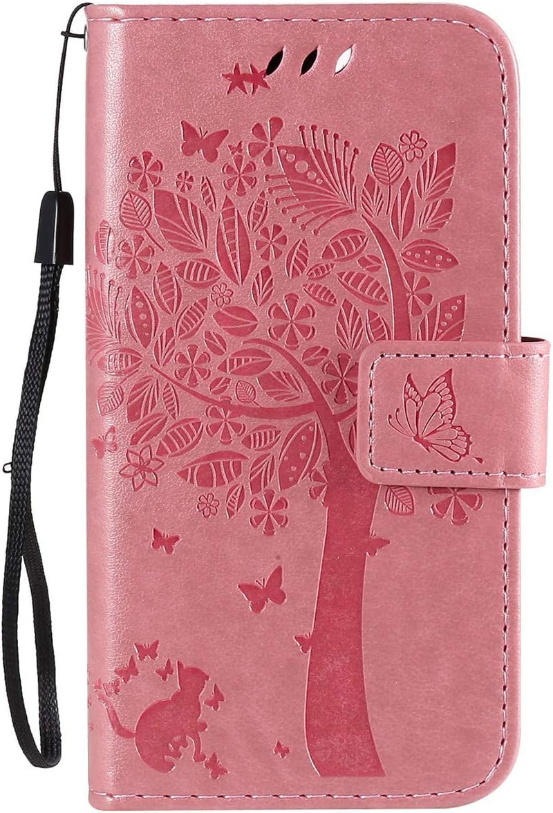 XYX Wallet Case for LG V30, Embossed Cat Butterfly Flowers PU Leather Flip Protective Phone Case Cover with Card Slots for LG V30/LG V35 Thinq, Pink  XYX   