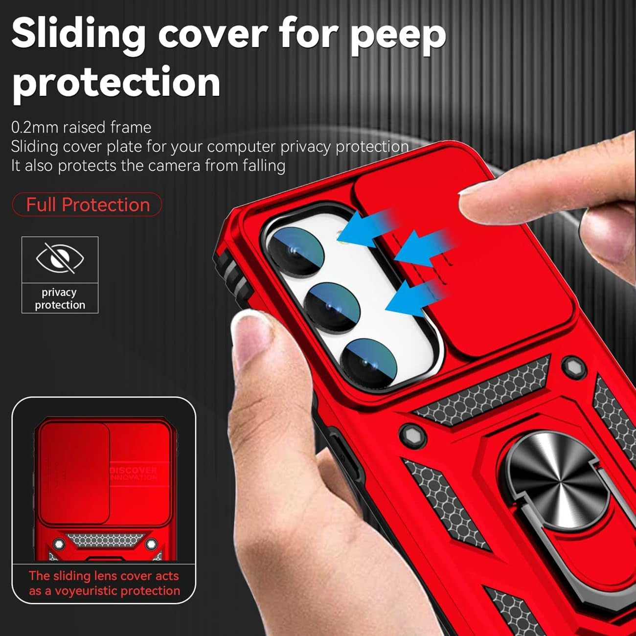 Yodueiv for Galaxy S23 Case, Samsung S23 SM-S911U with Tempered Glass Screen Protector and Slide Camera Cover, Magnetic Ring Car Mount Holder Kickstand Protective Cover for Samsung Galaxy S23 5G Red  Yodueiv   
