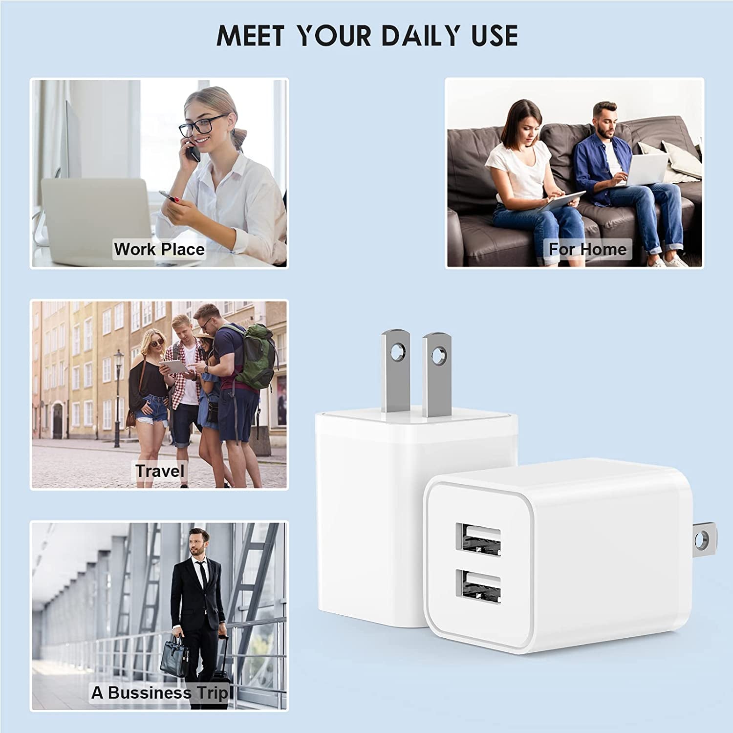 USB Charger 5V 2.4A,Cabepow [2Pack] Dual Port 12W USB Wall Plug,Charger Block Adapter Cube Replacement for Iphone Xs/Xs Max/Xr/X/8/7/6/Plus Ipad Pro/Air/Mini, Galaxy9/8/7(Etl Certified)  Cabepow   