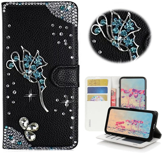 STENES LG G6 Case, LG G6 plus Case - STYLISH - 3D Handmade Bling Crystal Fairy Design Wallet Credit Card Slots Fold Stand Leather Cover Case for LG G6/LG G6 plus - Black  STENES   