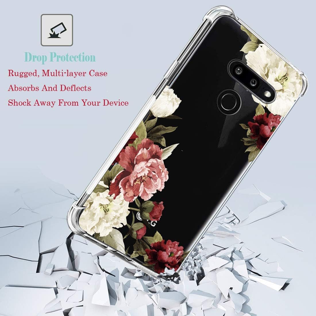 Ueokeird for LG G8 Thinq Case, for LG G8 Case with Flowers, Slim Shockproof Clear Floral Pattern Soft Flexible TPU Back Phone Protective Cover for LG G8 Thinq (2019 Release) (Blossom Flower)  Ueokeird   