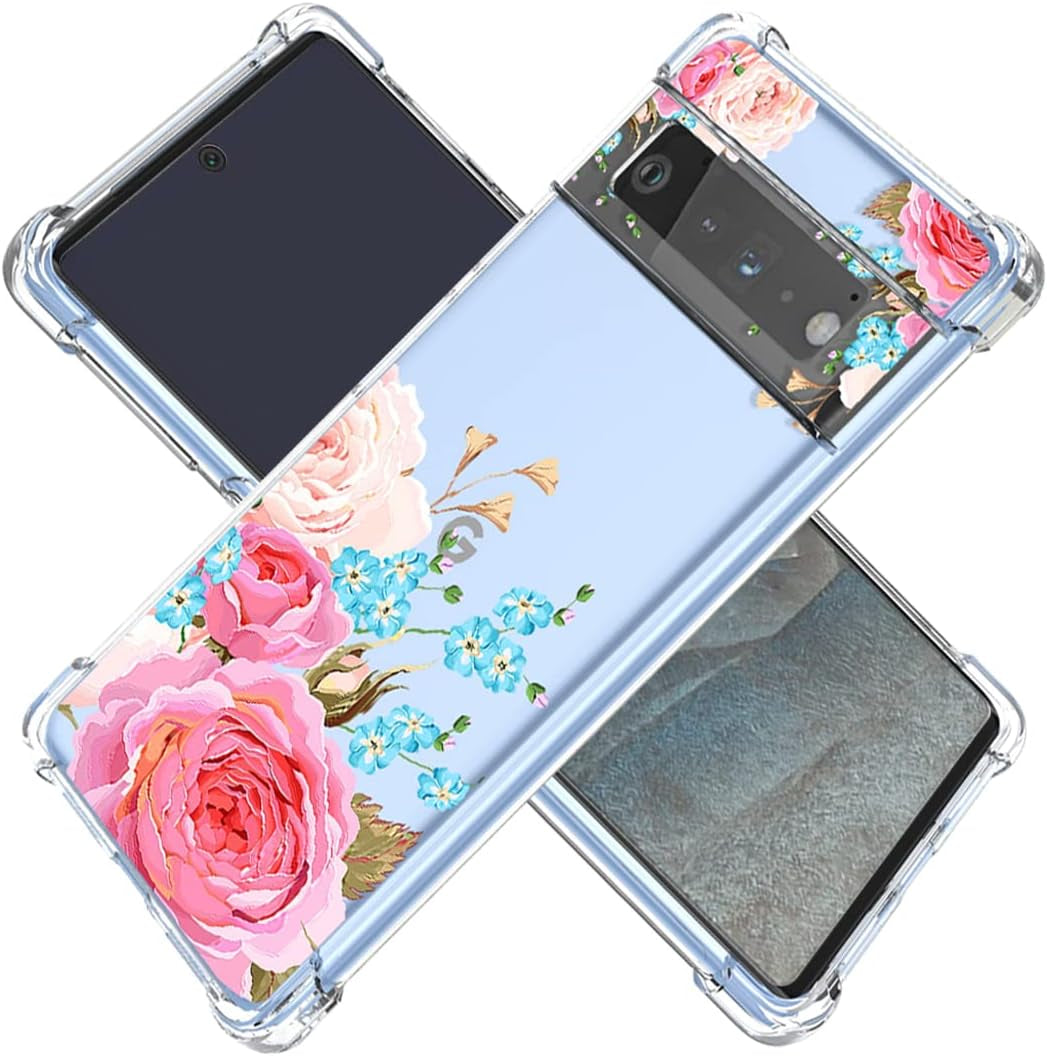 KOARWVC Case for Pixel 6 Pro Case, Google 6 Pro G8VOU Case Clear with Design Soft TPU Shock Absorption Slim Floral Pattern Protective Back Cover Cases for Google Pixel 6 Pro 5G (Flower Butterfly)  KOARWVC Roseflower  