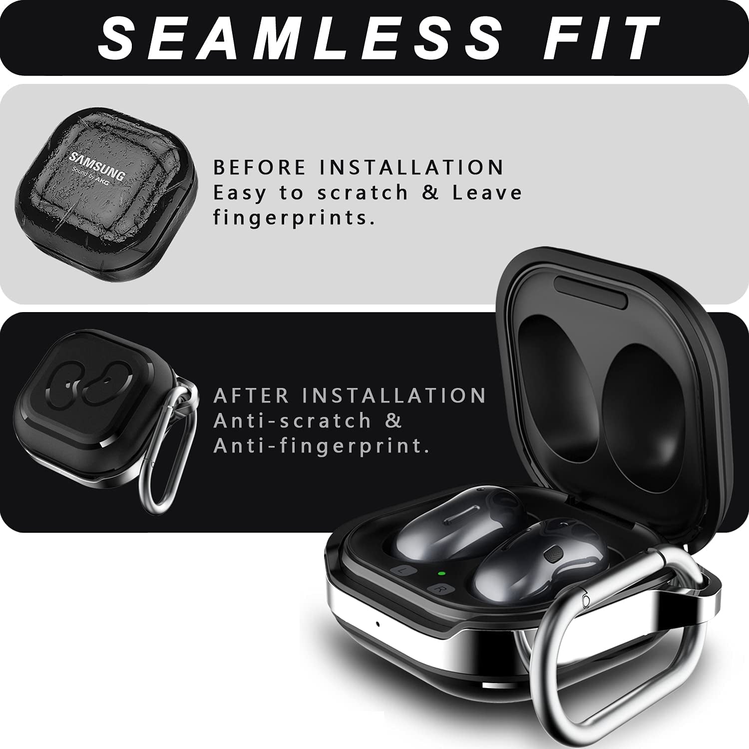 HALLEAST for Galaxy Buds 2 Pro Case 2022/ Galaxy Buds 2 Case 2021/ Galaxy Buds Pro Case 2021/ Galaxy Buds Live Case 2020, TPU Cover Metal Alloy Carrying Case with Keychain Clip, Black  HALLEAST   