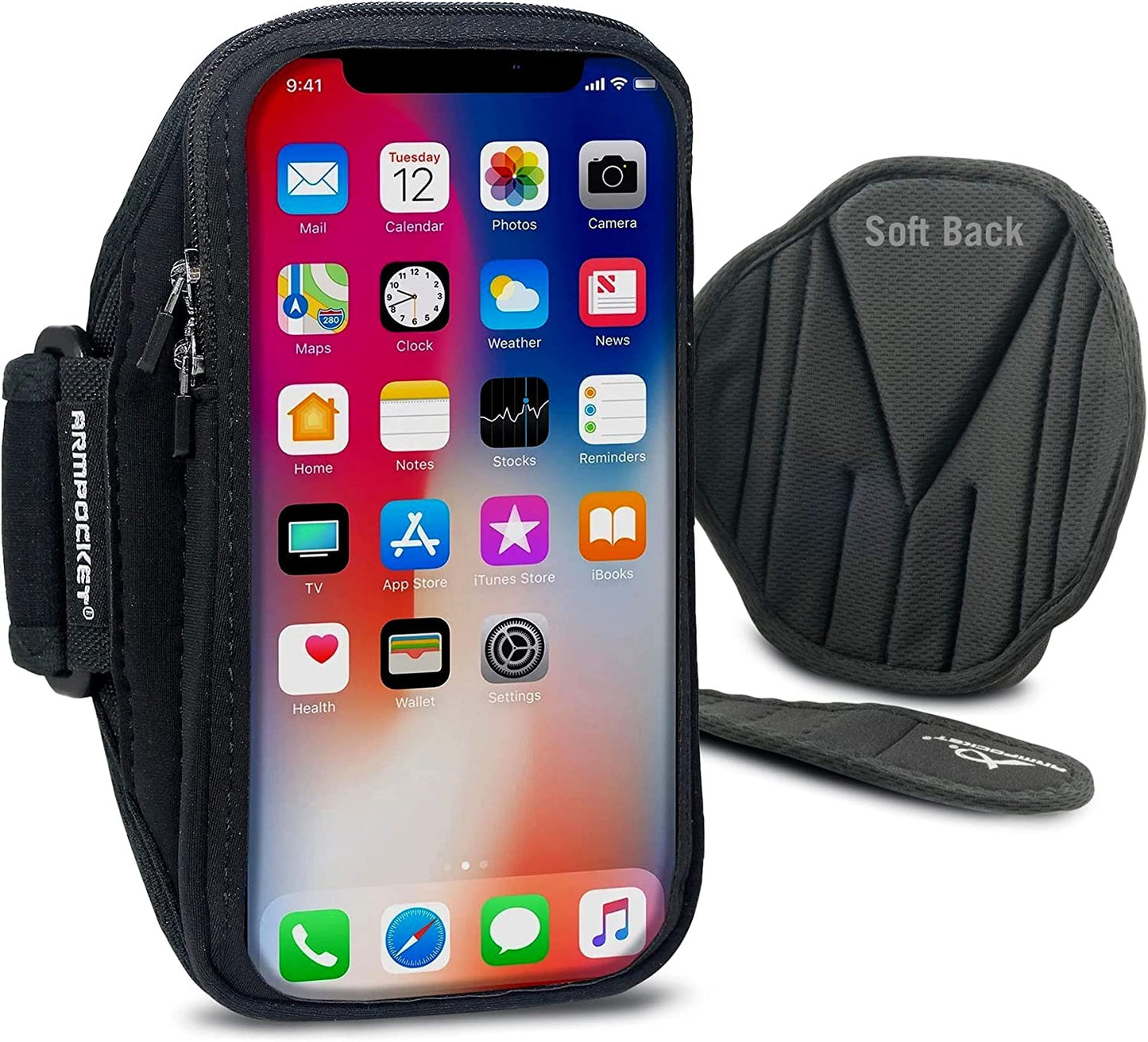 Armpocket X Arm Band, Cell Phone Holder for Walking, Running Phone Holder for Iphone 14, Iphone 11/12/13 Pro, Galaxy S20, Pixel 6A, & Devices without Cases up to 6 Inches, 10 to 15-Inch Black Strap  Armpocket   