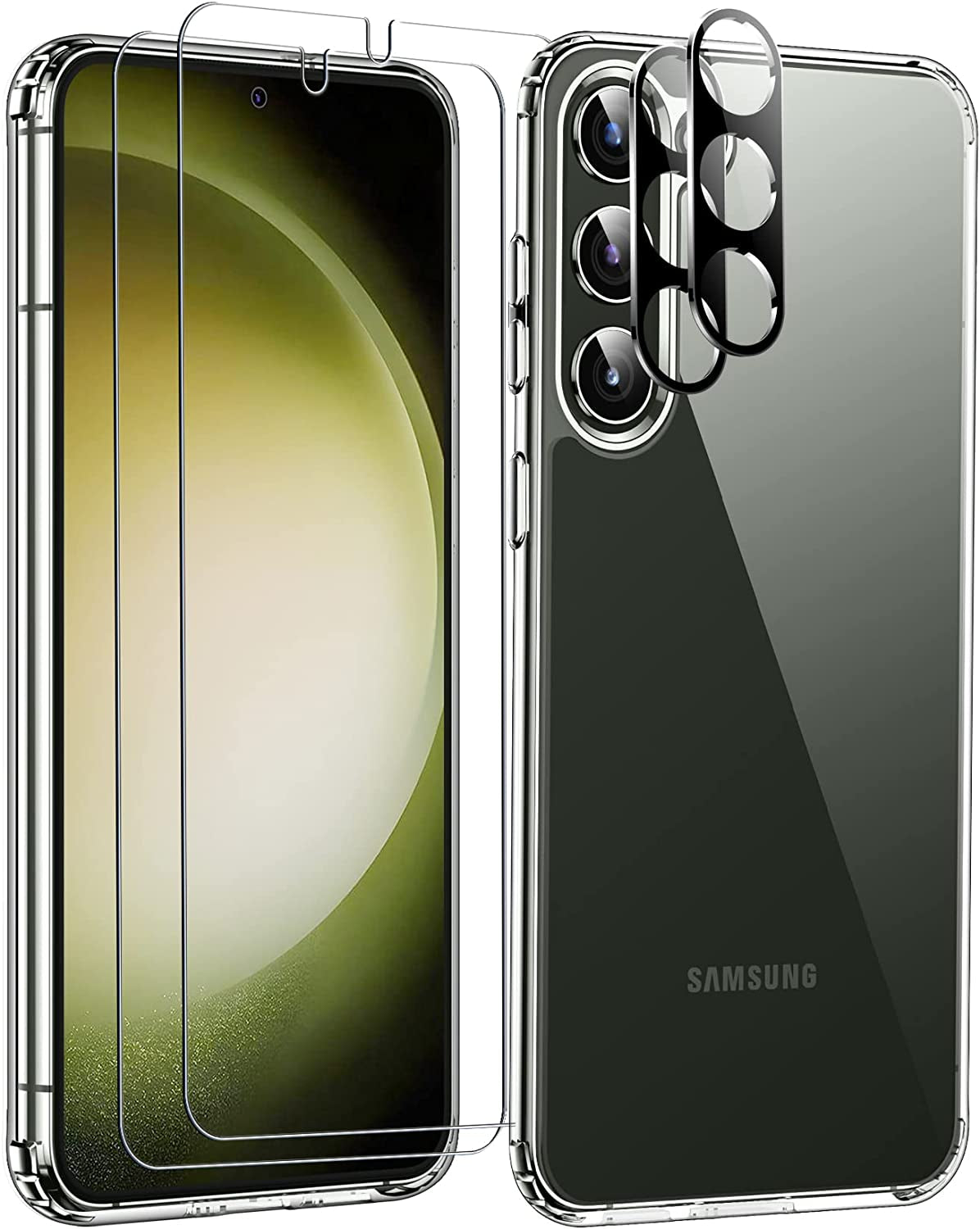 Temdan [Heavy Shockproof for Samsung Galaxy S22 Ultra Case,With 2 Pack [Soft Screen Protector + Camera Lens Protector] [Military Grade Drop Protection] Tough Rugged Full-Body Protection Phone Case Red  Temdan Clear Samsung Galaxy S23 