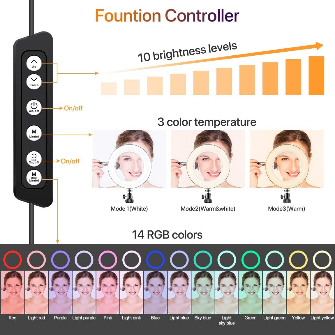 Miracase 8" Ring Light with Stand, 14 Colors RGB LED Ring Light with Tripod Stand and Phone Holder & 10 Brightness Level & Camera Remote Shutter for Makeup,Youtube,Video,Photography  Miracase   