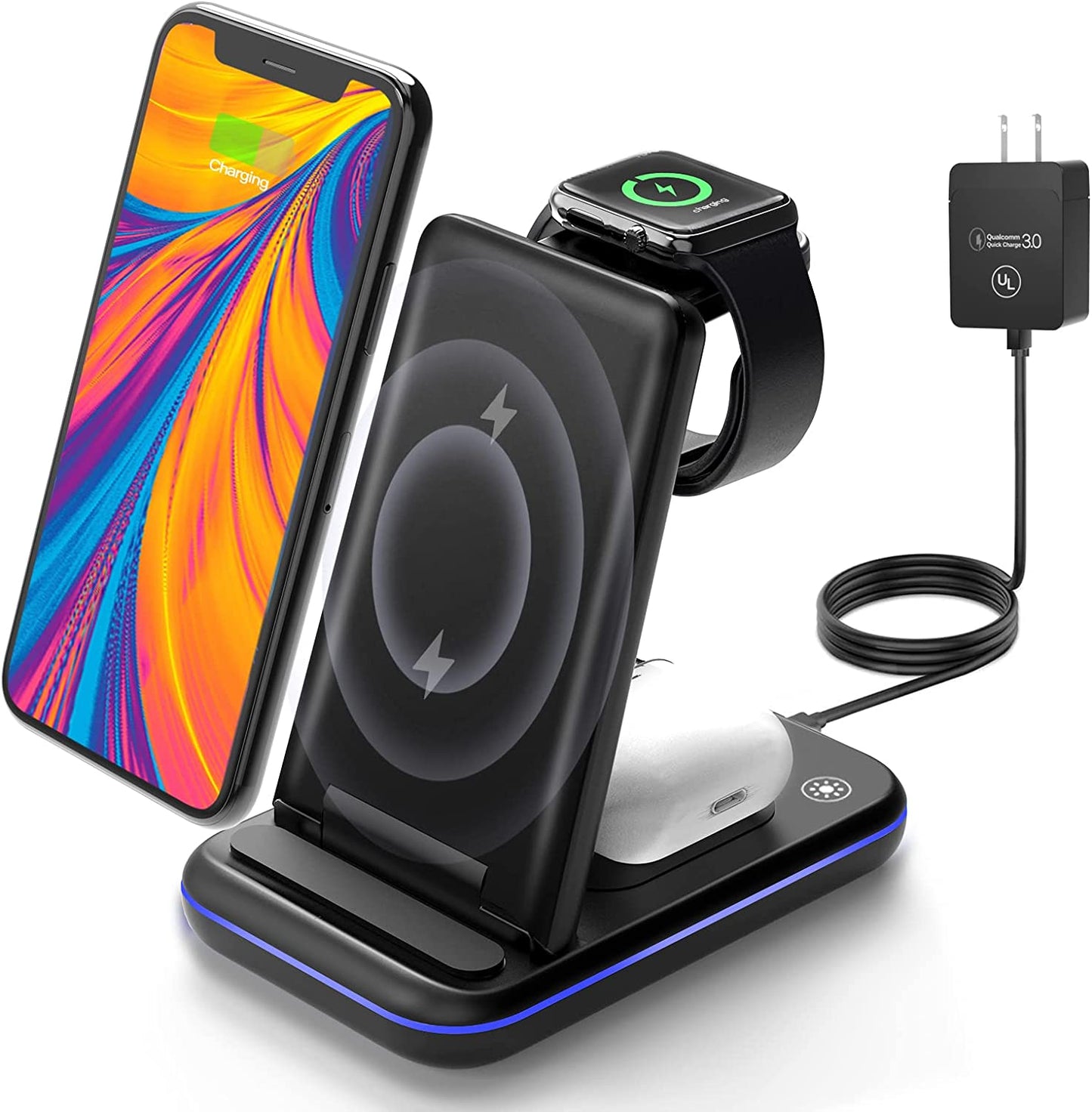 Wireless Charging Station - TYCRALI 3 in 1 Wireless Charger for Multiple Devices Apple, Foldable Charger Stand Designed for Iphone 14/13/12/11/Pro/Max, Apple Watch, Airpods  DONGGUAN XUNYUE ELECTRONICS CO LTD Black  