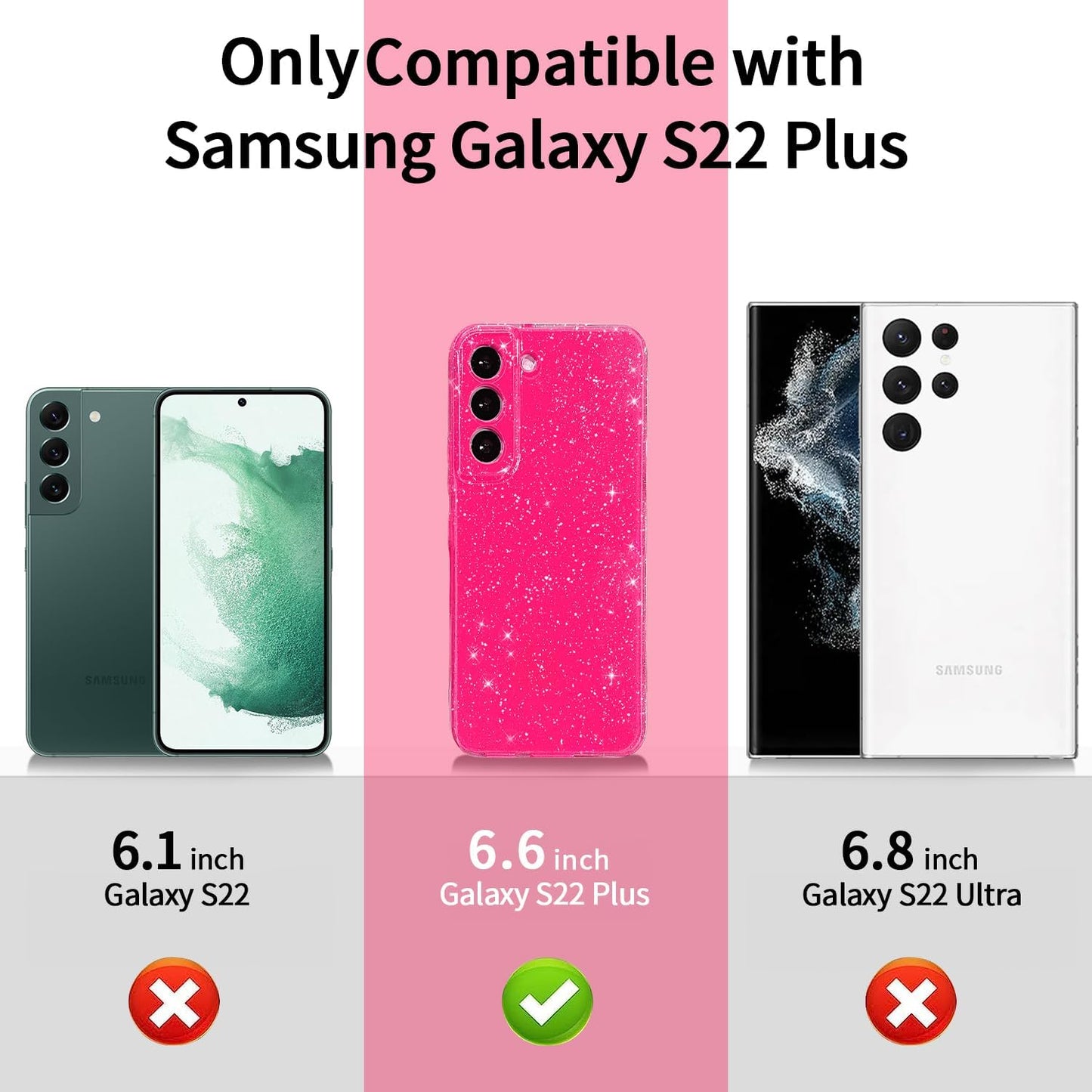 MINSCOSE Compatible with for Samsung Galaxy S22 plus Case,Cute Neon Bright Color,Glitter Bling Thin Slim Shockproof Silicone Sparkly Case, Soft TPU Phone Case for Women Girl-Black  MINSCOSE   