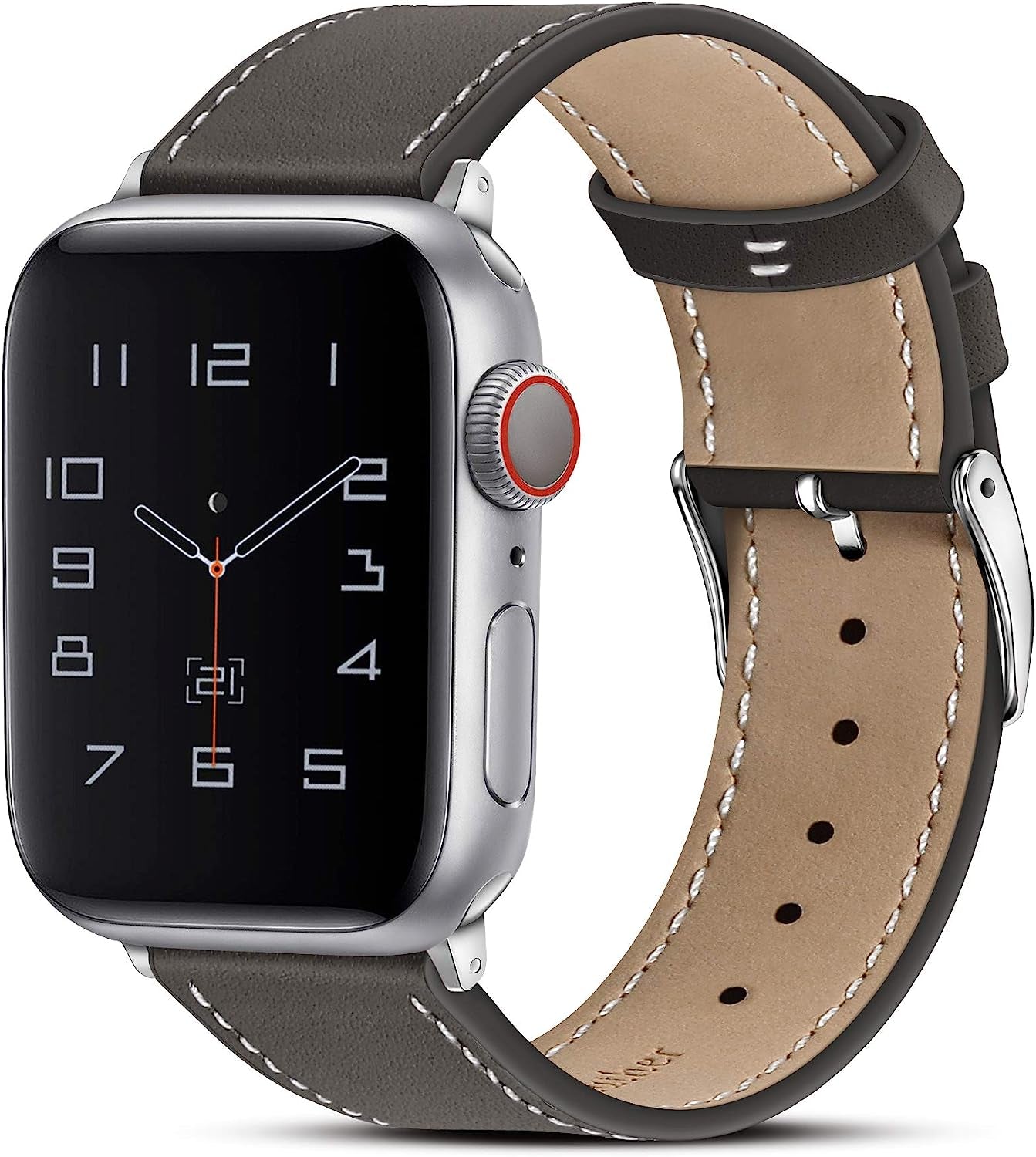 MARGE plus Compatible with Apple Watch Band Series SE 8 7 6 5 4 3 2 1 Ultra 49Mm 45Mm 41Mm 44Mm 40Mm 42Mm 38Mm, Genuine Leather Replacement Band for Iwatch, Leather Apple Watch Strap for Women & Men Brown  MARGE PLUS Ebony/Silver 42mm/44mm/45mm/49mm 