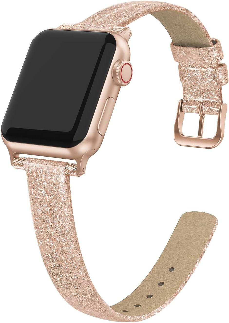 Yutior Leather Bands Compatible for Watch 38Mm 40Mm 41Mm, Slim Wristband for Watch Iwatch Bands 38Mm Series SE 7 6 5 4 3 2 1 Women Bling Rose Gold Leather, Ladies Girls Beaded Thin Strap Bracelet  Yutior   