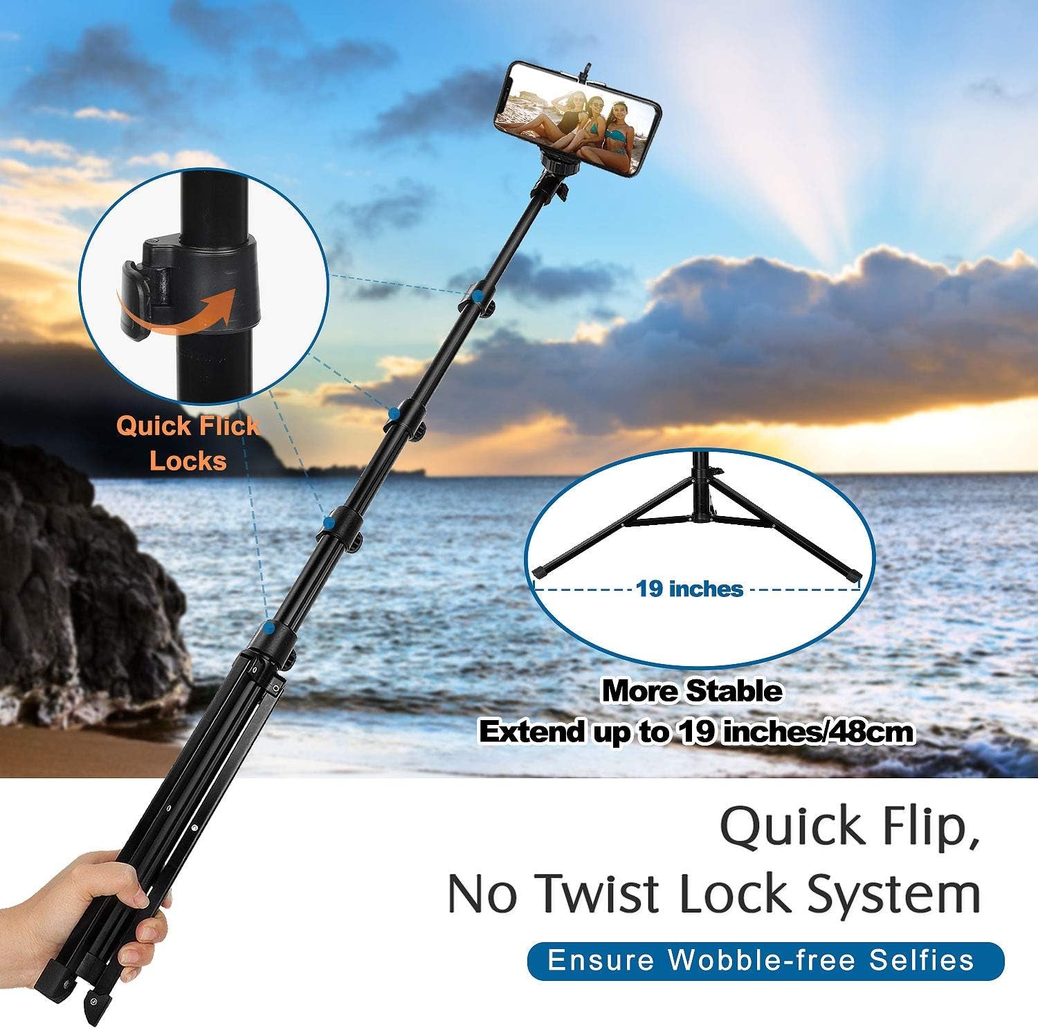 Phone Tripod, Extendable Selfie Stick Tripod  WAAO   