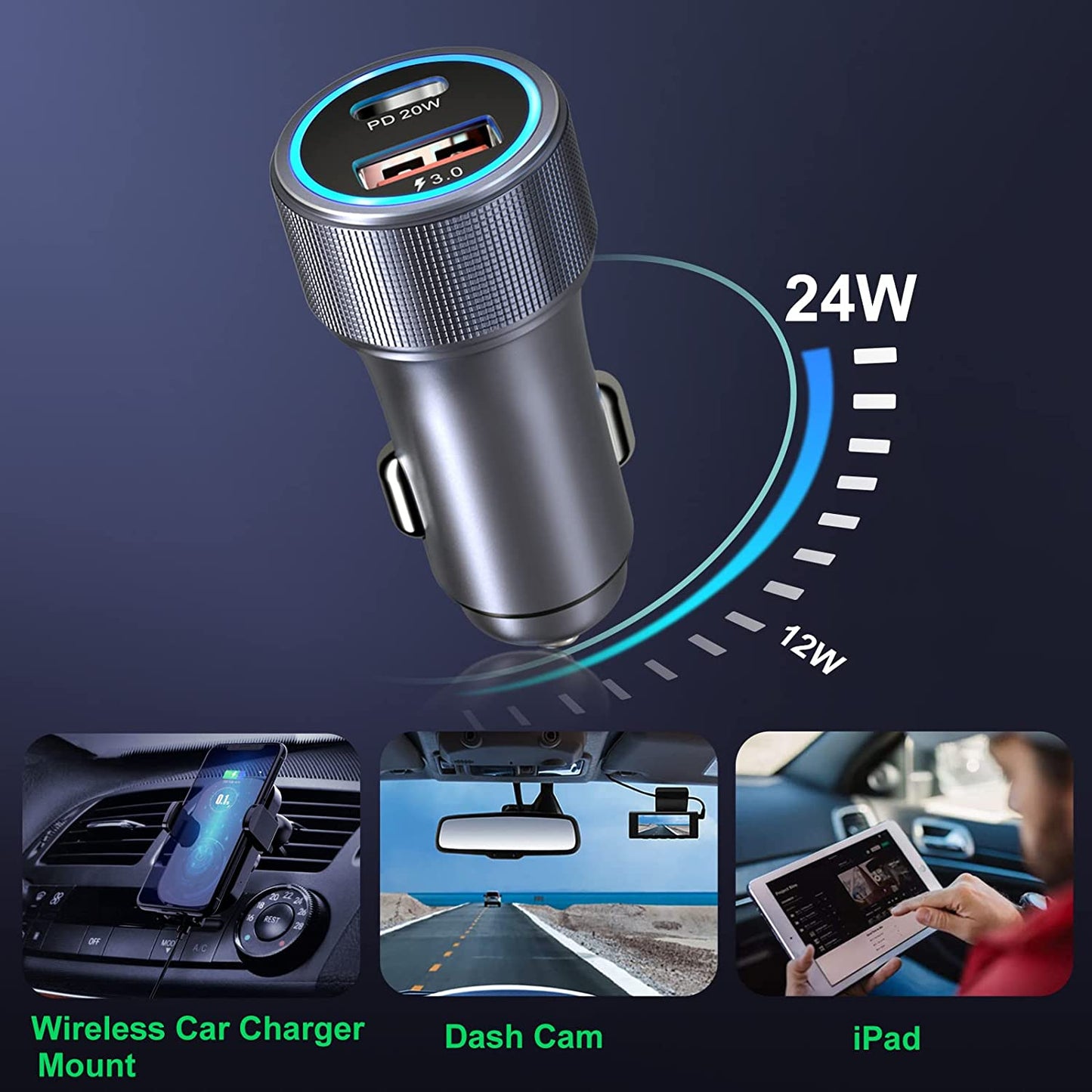 5 Pack USB C Car Charger, Bangfun 36W Dual USB Car Charger Adapter Fast Charge PD&QC 3.0 Cigarette Lighter USB Charger Compatible Iphone 14 13 12 11 Pro Max Se,Ipad,Samung S21/S20, Pixel(Grey)  Shenzhen Hao Nuo Tian Electronics Co.,LTD   