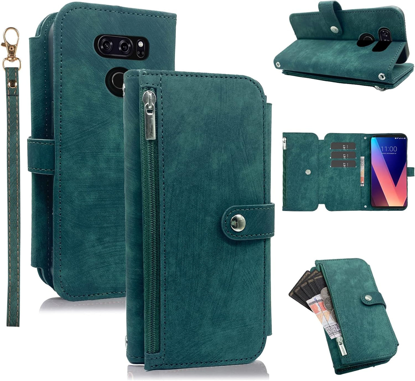 Compatible with LG V35 Thinq V30 plus Wallet Case Flip Credit Card Holder Cell Phone Cover for Folio Purse Lanyard Wrist Strap Rugged Slot Mobile LGV30 LGV35 LG30 LG35 V 30 35 V30+ V30S H931 Purple  Furiet Green  