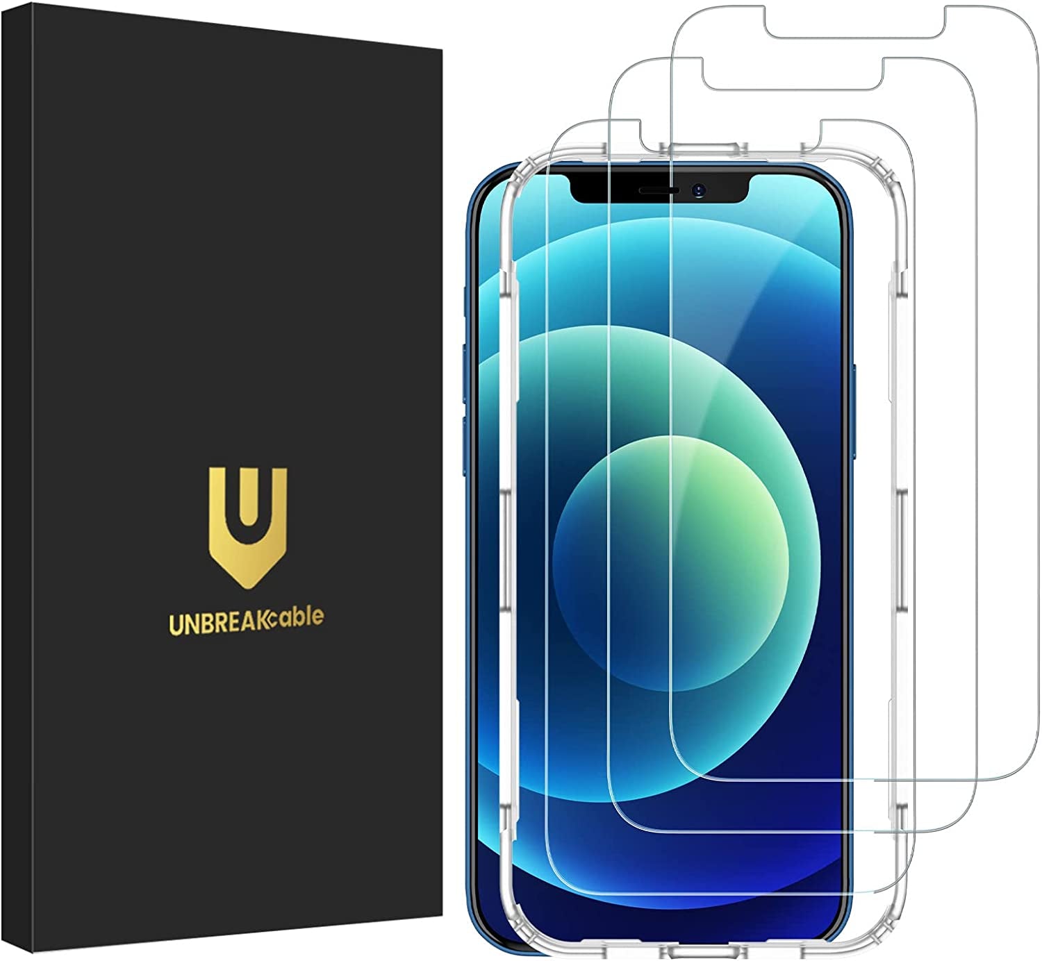 Unbreakcable 3-Pack Screen Protector for Iphone 12 / Iphone 12 Pro, Double Shatterproof Tempered Glass [Easy Installation] [9H Hardness] [99.99% HD Clear] [Case Friendly] for Iphone 6.1 Inch  UNBREAKcable   