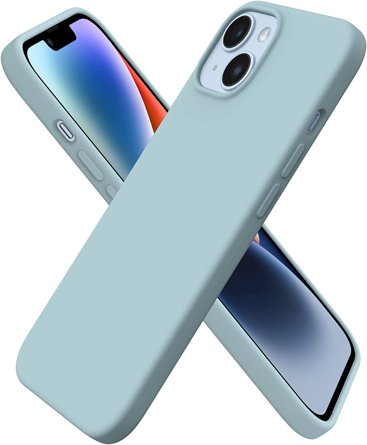 ORNARTO Compatible with Iphone 14 Case 6.1, Slim Liquid Silicone 3 Layers Full Phone Covered Soft Gel Rubber Case Protective Phone Cover 6.1 Inch-Baby Blue  ORNARTO Succulent  