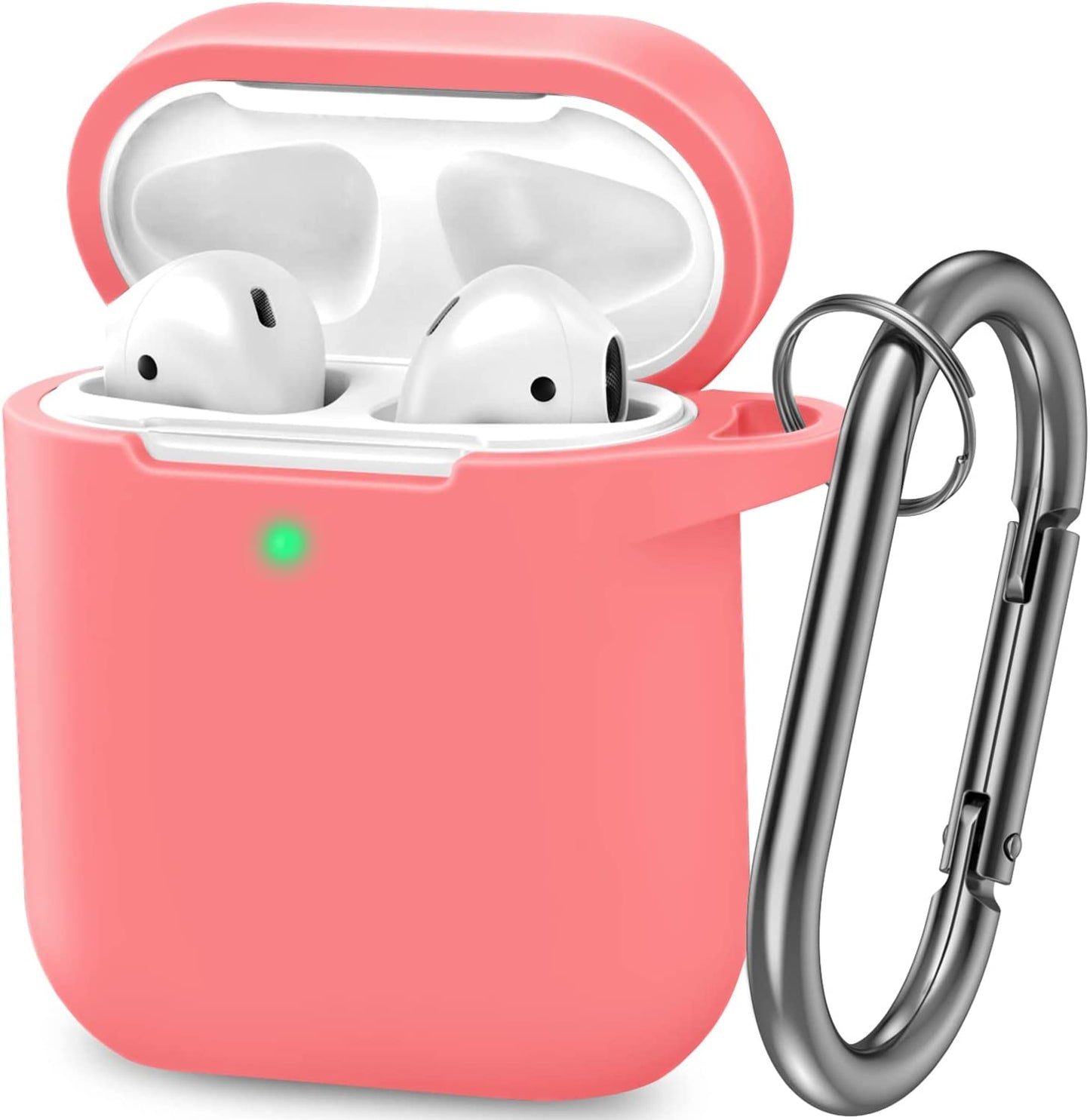 ATUAT Airpods Case Cover, Full Protective Silicone Skin Dust-Proof Designed for Apple Airpods 1St 2Nd Generation with Keychain, Front LED Visible, Light Blue  ATUAT E-Coral  