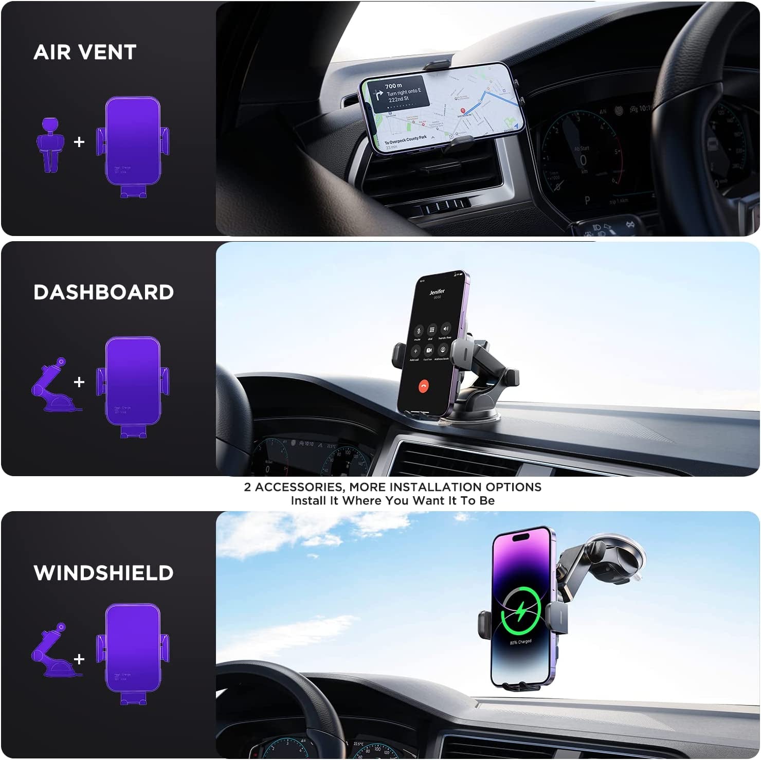 Wireless Car Charger,【7 Colored LED Backlit】Mosurr 15W Auto Clamping Car Charger Phone Mount Holder Fit for Iphone 14 13 12 Mini Pro Max 11 XR XS X, Samsung Galaxy S23 Ultra S22 S21+ S10+ Note 20, Etc  Mosurr   