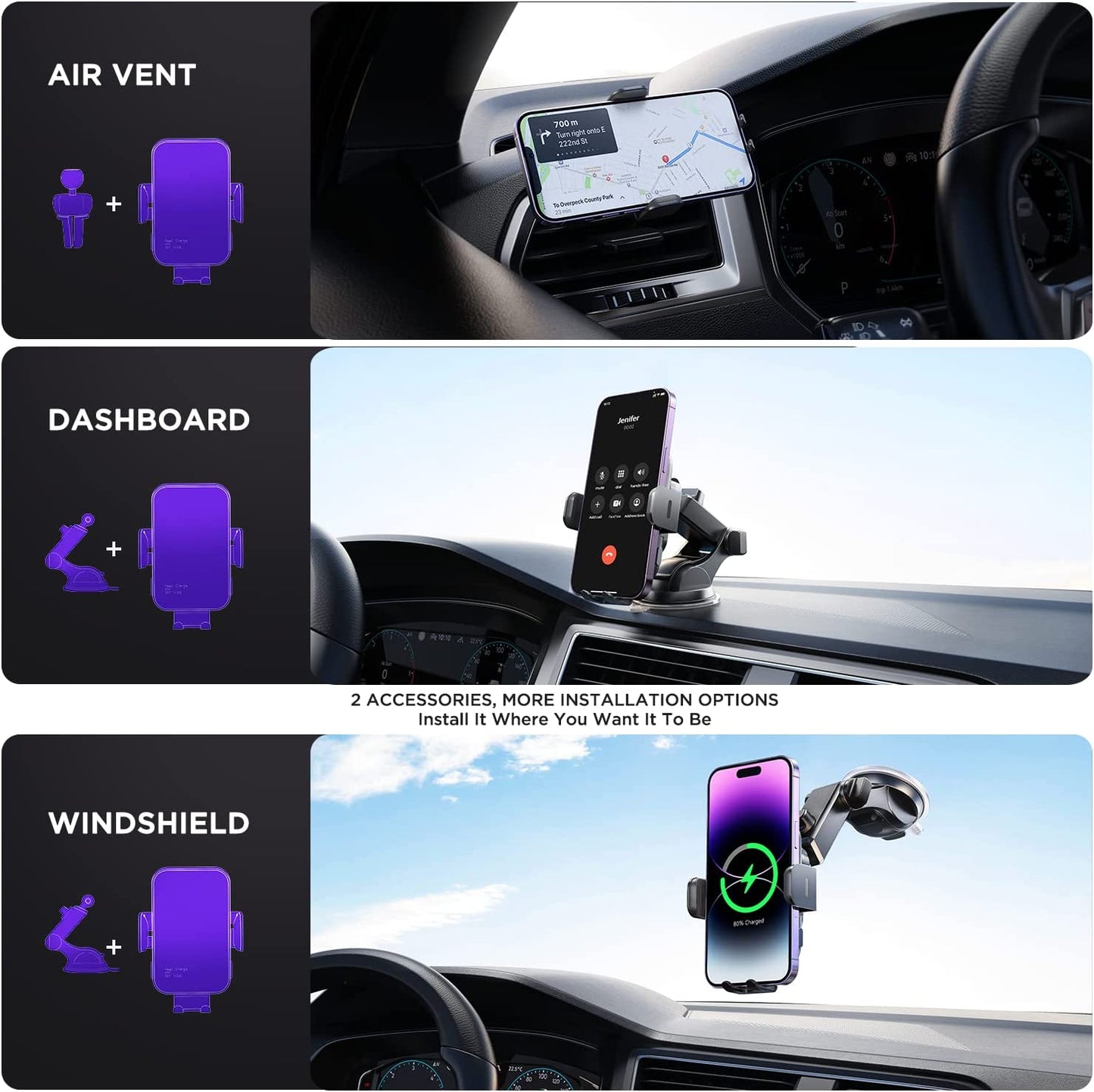 Wireless Car Charger,【7 Colored LED Backlit】Mosurr 15W Auto Clamping Car Charger Phone Mount Holder Fit for Iphone 14 13 12 Mini Pro Max 11 XR XS X, Samsung Galaxy S23 Ultra S22 S21+ S10+ Note 20, Etc  Mosurr   
