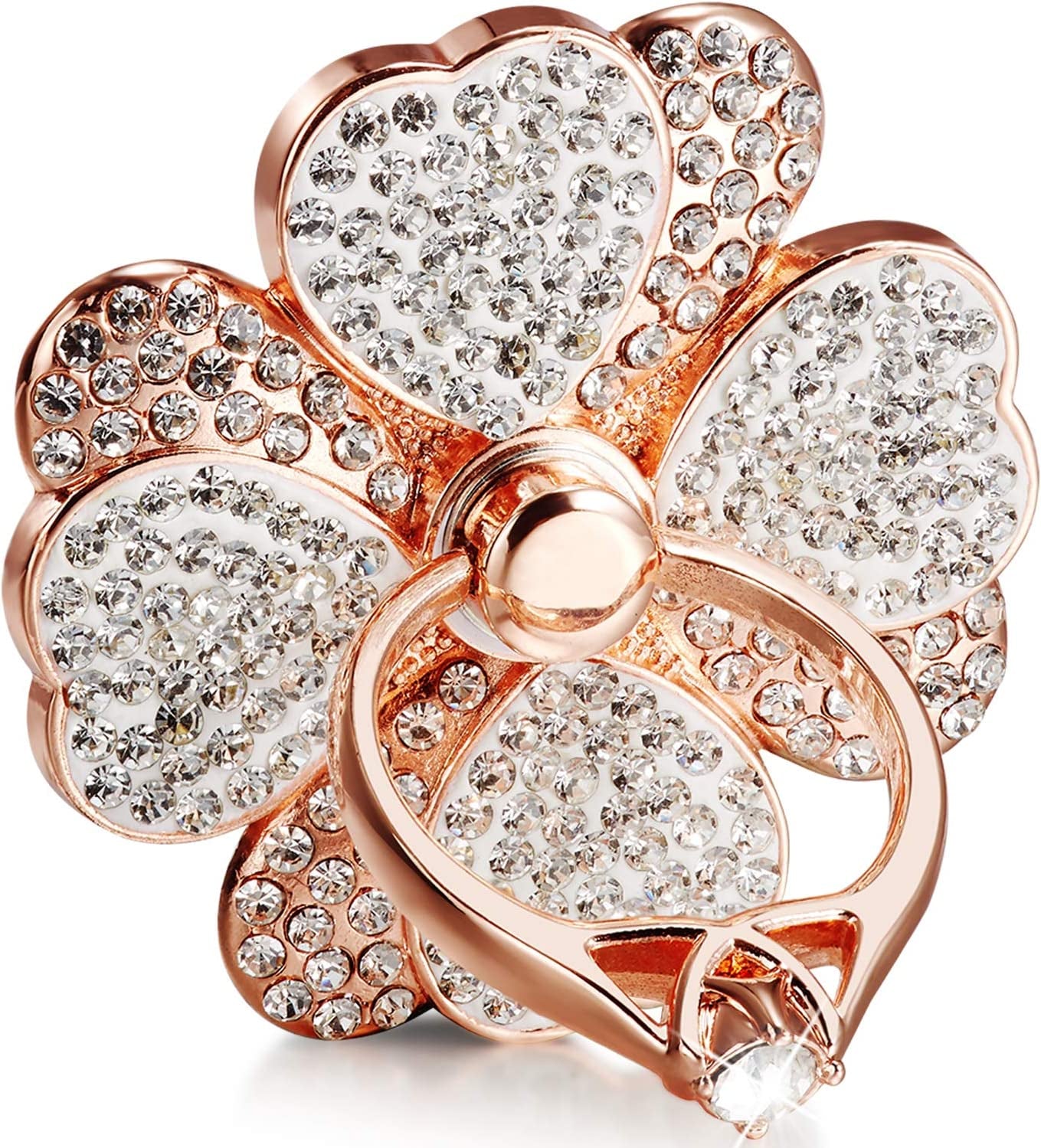 Cell Phone Ring Holder,360° Rotation Diamond Metal Finger Ring Grip for Iphone Ipod Ipad Samsung Galaxy and Other Smartphones (Silver)  TOPWOOZU RoseGold-4Clover  