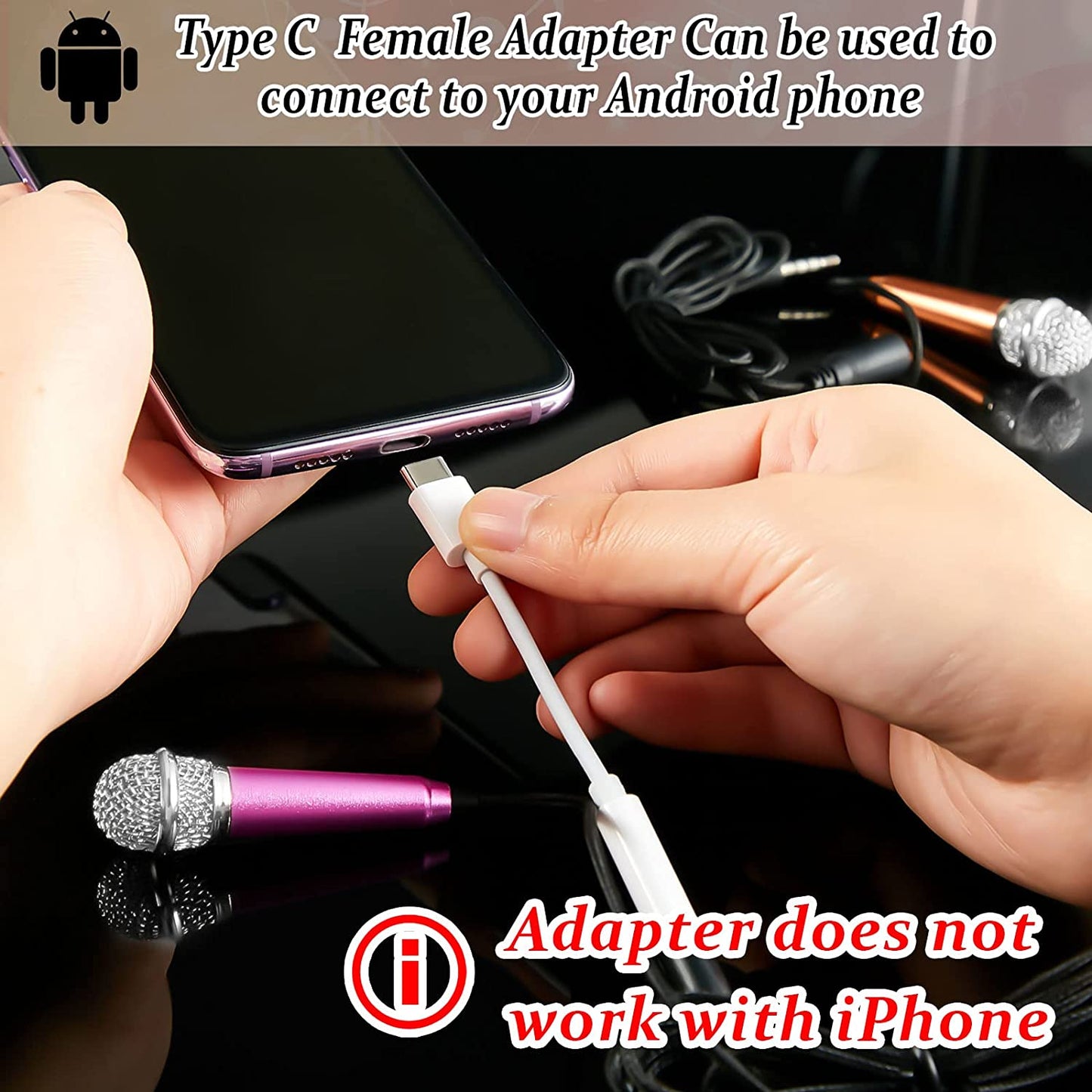 3 Pieces Mini Microphone Tiny Microphone Mini Portable Vocal Instrument Microphone and 3 Pieces USB Type C to 3.5 Mm Female Adapter for Mobile Phone  Flutesan   