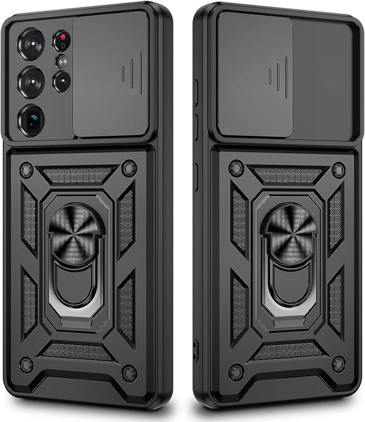 VEGO for Galaxy S21 Ultra Case with Slide Camera Cover, Built-In 360° Rotate Ring Kickstand Magnetic Cover Case for Samsung Galaxy S21 Ultra 5G 6.8 Inch - Black  VEGO   