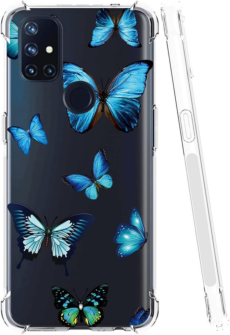 Vokuha for Oneplus Nord N10 5G Case, Oneplus N10 5G Case for Girls, Clear Slim Shockproof Pattern Soft Flexible TPU Rubber Back Phone Protective Cover Cases for Oneplus Nord N10 5G (Blue Butterfly)  Vokuha   