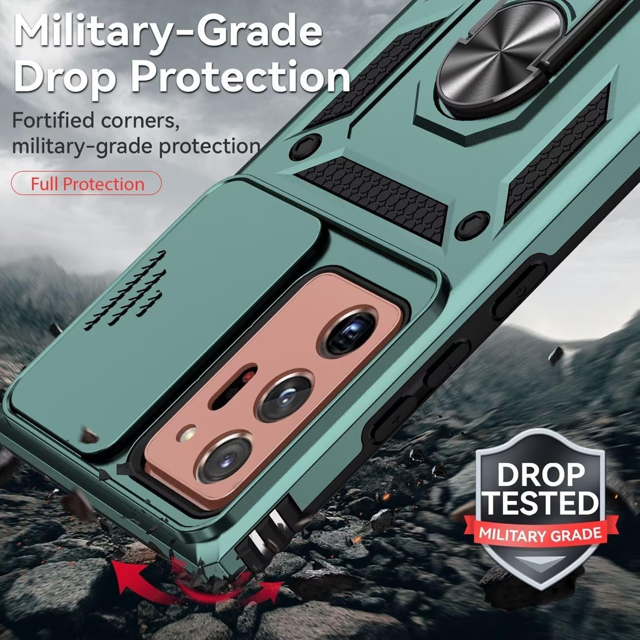 Yodueiv for Galaxy Note 20 Ultra Case, Samsung Note 20 Ultra SM-N986U Case with Tempered Glass Screen Protector and Slide Camera Cover, Car Mount Holder Cover for Samsung Galaxy Note 20 Ultra 5G Green  Yodueiv   