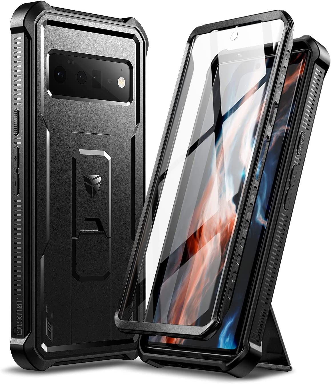 Dexnor for Google Pixel 6 Pro Case, [Built in Screen Protector and Kickstand] Heavy Duty Military Grade Protection Shockproof Protective Cover for Google Pixel 6 Pro 5G (Navy Blue)  Dexnor Black  