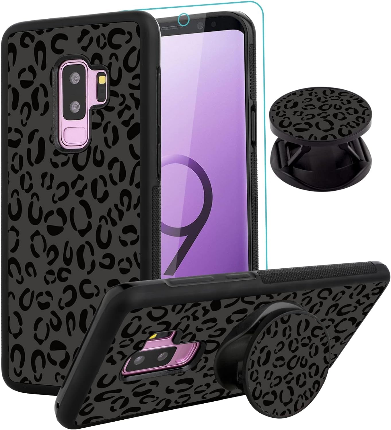 SAKUULO Samsung Galaxy Note 20 Case, [Screen Protector + Kickstand] Black Leopard Cheetah Design, Anti-Slip Shockproof Lightweight Flexible TPU Bumper Protective Case for Galaxy Note 20 6.7 Inch  SAKUULO Samsung Galaxy S9 Plus 6.2  