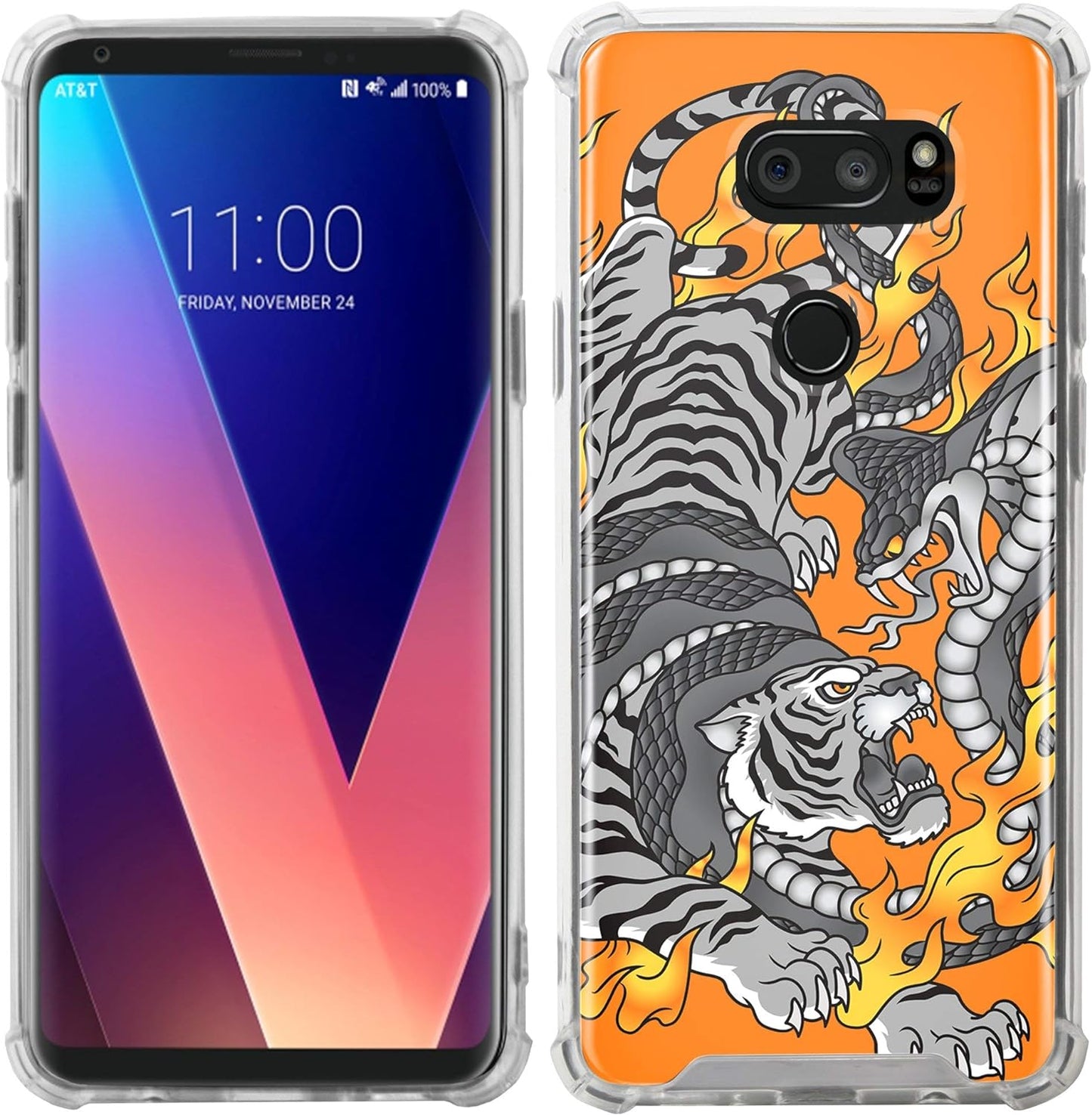 Casesondeck Fitted Case Compatible with [LG V30S Thinq and LG V30] Full Body Clear Bumper Case Slim Fitted Unique Cover (Cobra Tiger)  CasesonDeck   