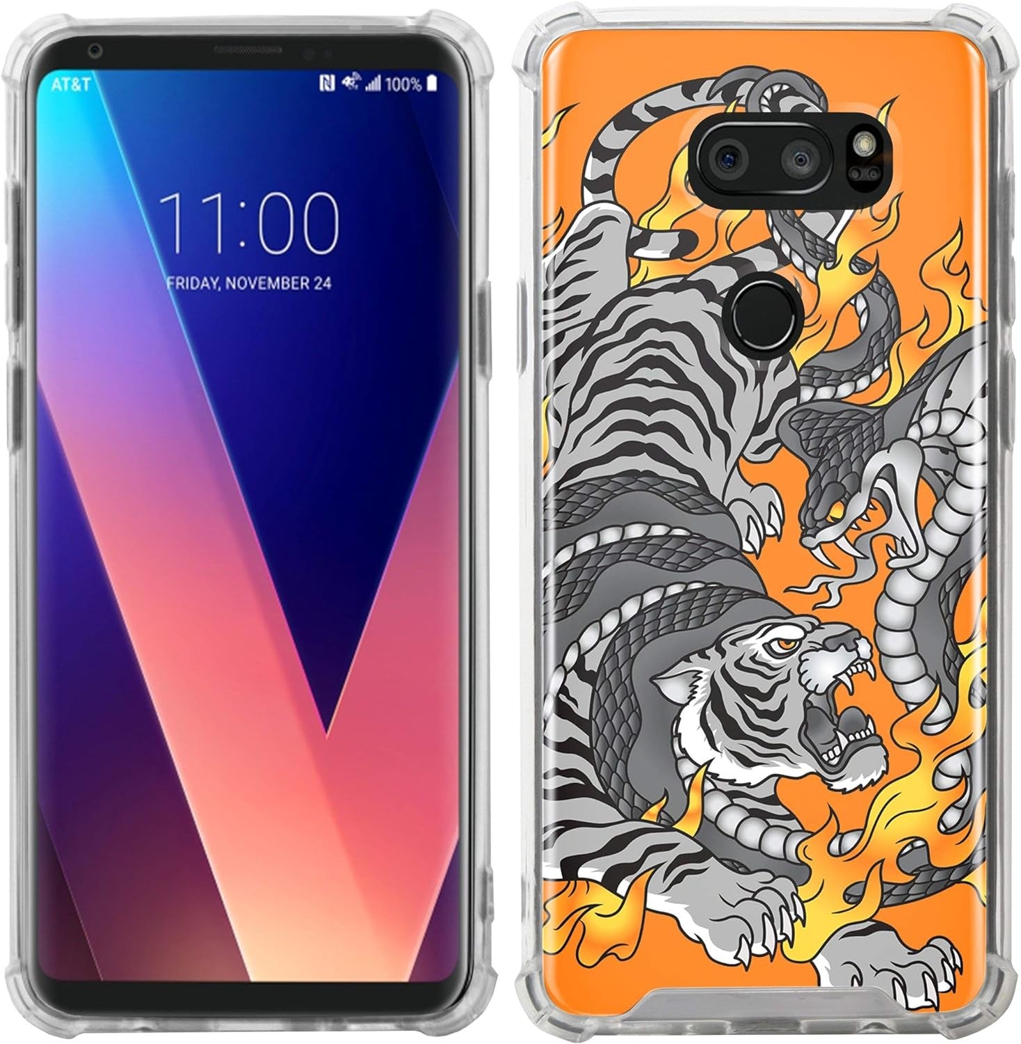Casesondeck Fitted Case Compatible with [LG V30S Thinq and LG V30] Full Body Clear Bumper Case Slim Fitted Unique Cover (Cobra Tiger)  CasesonDeck   