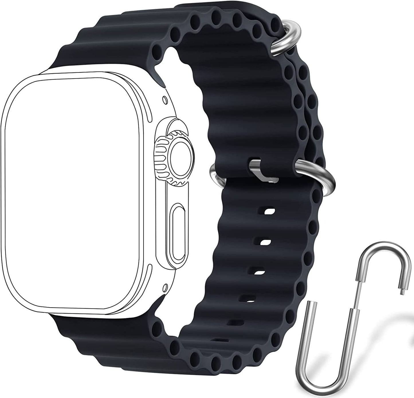 Ocean Sport Band Compatible with Apple Watch Bands 42Mm 44Mm 45Mm 49Mm, Soft Silicone Wristbands Replacement Strap for Iwatch Ultra Series 8 7 6 5 4 3 2 1 SE for Women Men Midnight 42 44 45 49Mm  Rain gold   