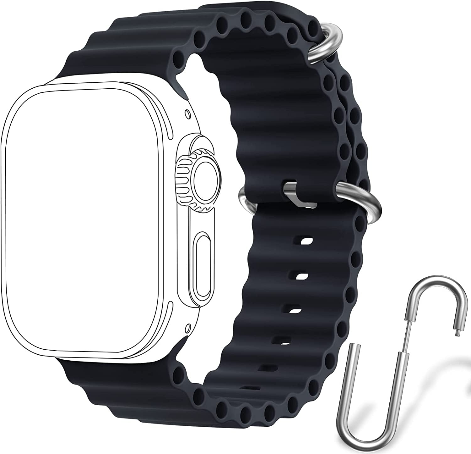 Ocean Sport Band Compatible with Apple Watch Bands 42Mm 44Mm 45Mm 49Mm, Soft Silicone Wristbands Replacement Strap for Iwatch Ultra Series 8 7 6 5 4 3 2 1 SE for Women Men Midnight 42 44 45 49Mm  Rain gold   