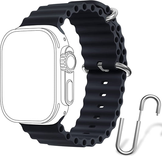 Ocean Sport Band Compatible with Apple Watch Bands 42Mm 44Mm 45Mm 49Mm, Soft Silicone Wristbands Replacement Strap for Iwatch Ultra Series 8 7 6 5 4 3 2 1 SE for Women Men Midnight 42 44 45 49Mm  Rain gold   