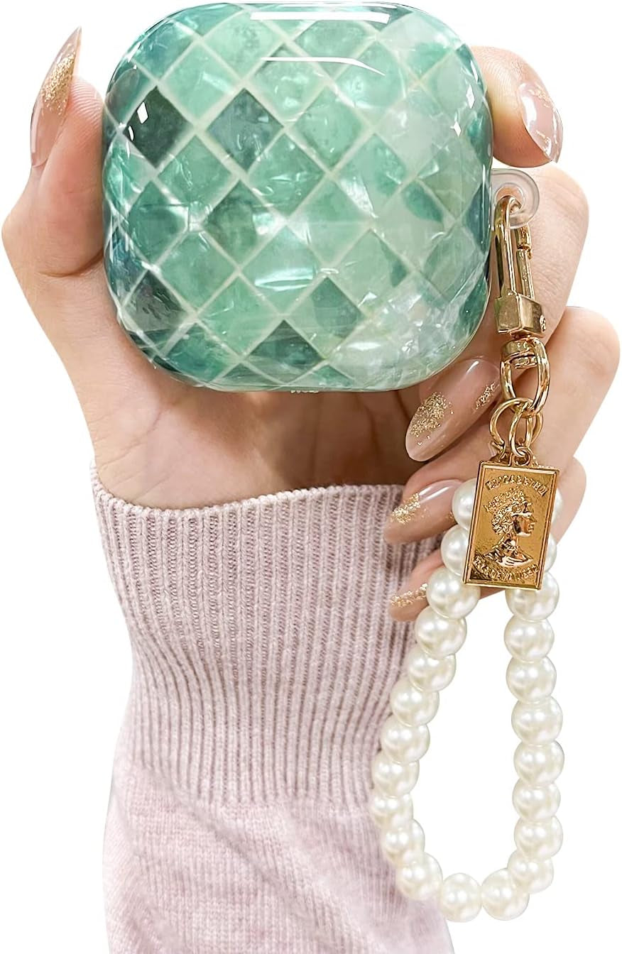 Fycyko Compatible with Samsung Galaxy Buds 2 Pro(2022)/Galaxy Buds Pro Case/Galaxy Buds 2 Case/Galaxy Buds Live Case with Pearl Keychain Cute Shockproof Protective Cover Case White  Fycyko Blue  